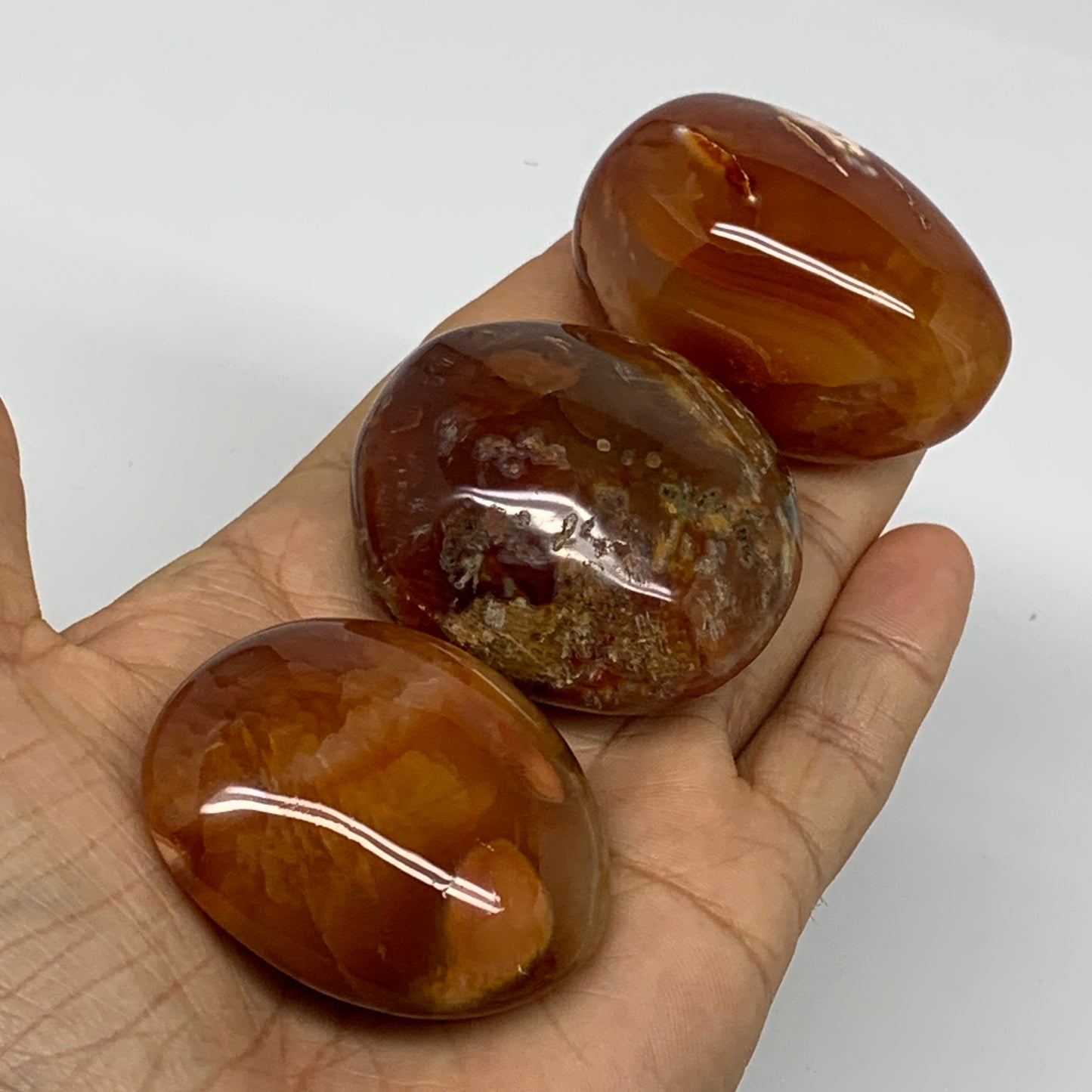 215.2g, 1.9"-2", 3pcs, Red Carnelian Palm-Stone Gem Crystal Polished, B37606