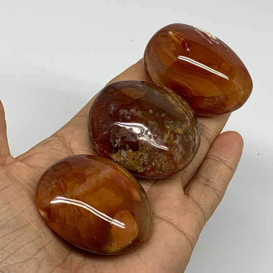 215.2g, 1.9"-2", 3pcs, Red Carnelian Palm-Stone Gem Crystal Polished, B37606