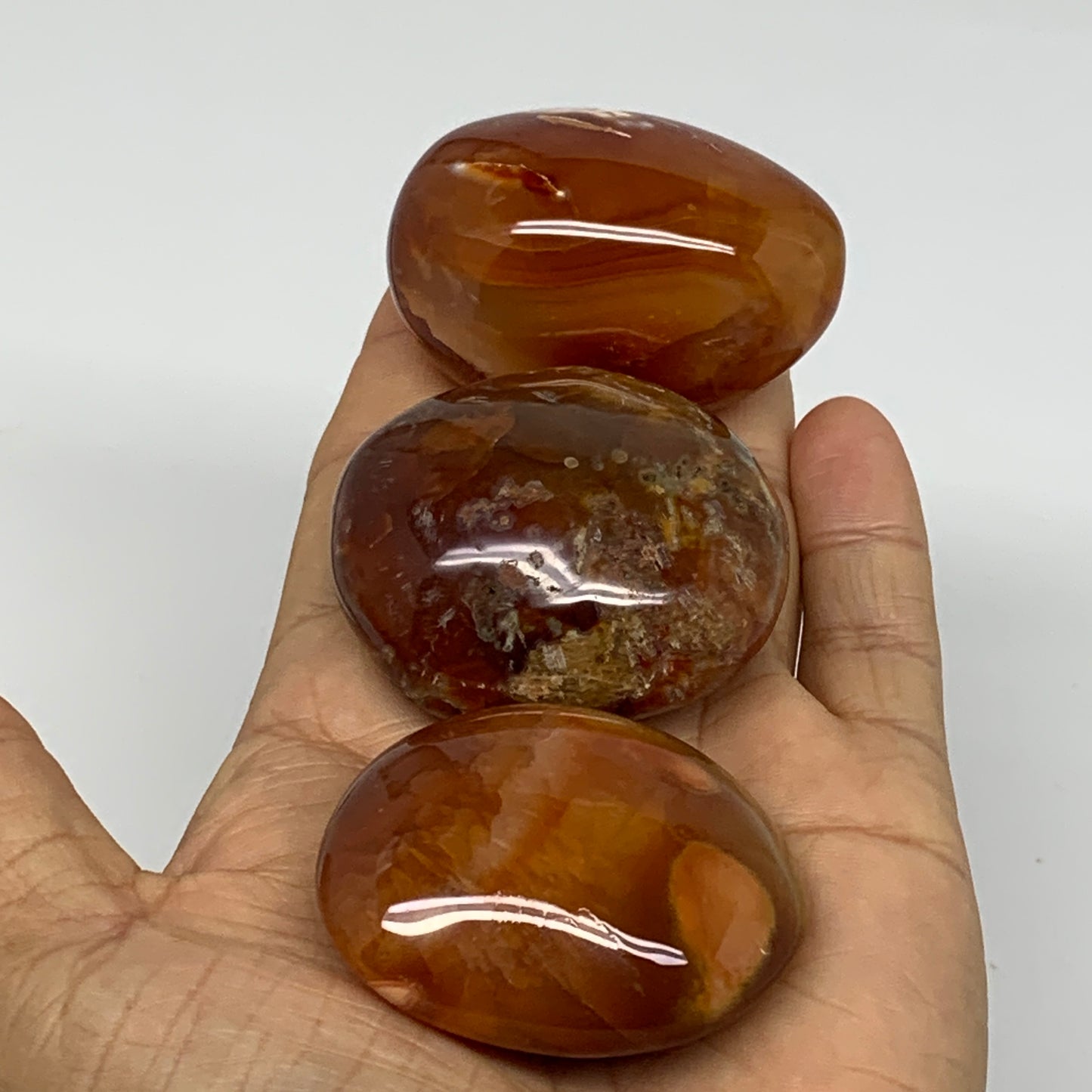 215.2g, 1.9"-2", 3pcs, Red Carnelian Palm-Stone Gem Crystal Polished, B37606