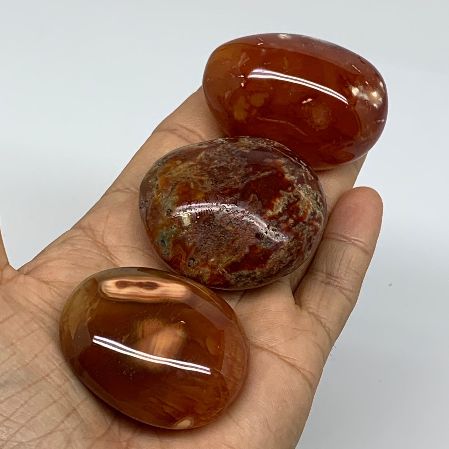 215.2g, 1.9"-2", 3pcs, Red Carnelian Palm-Stone Gem Crystal Polished, B37606