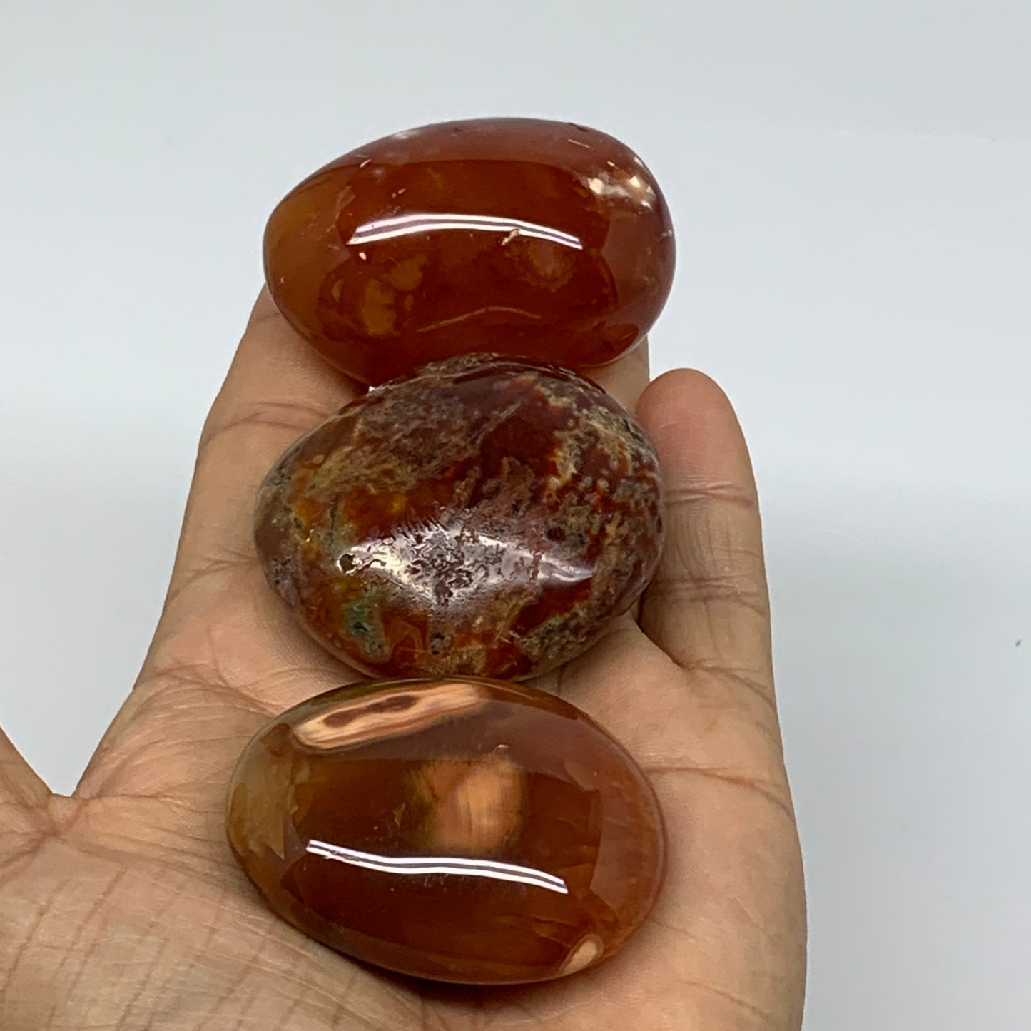 215.2g, 1.9"-2", 3pcs, Red Carnelian Palm-Stone Gem Crystal Polished, B37606