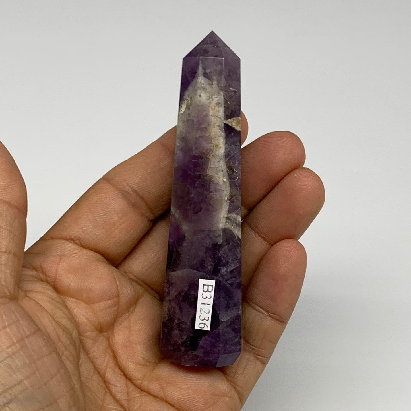 72.1g,  3.6"x0.9", Natural Amethyst Tower Point Obelisk @Brazil, B31236
