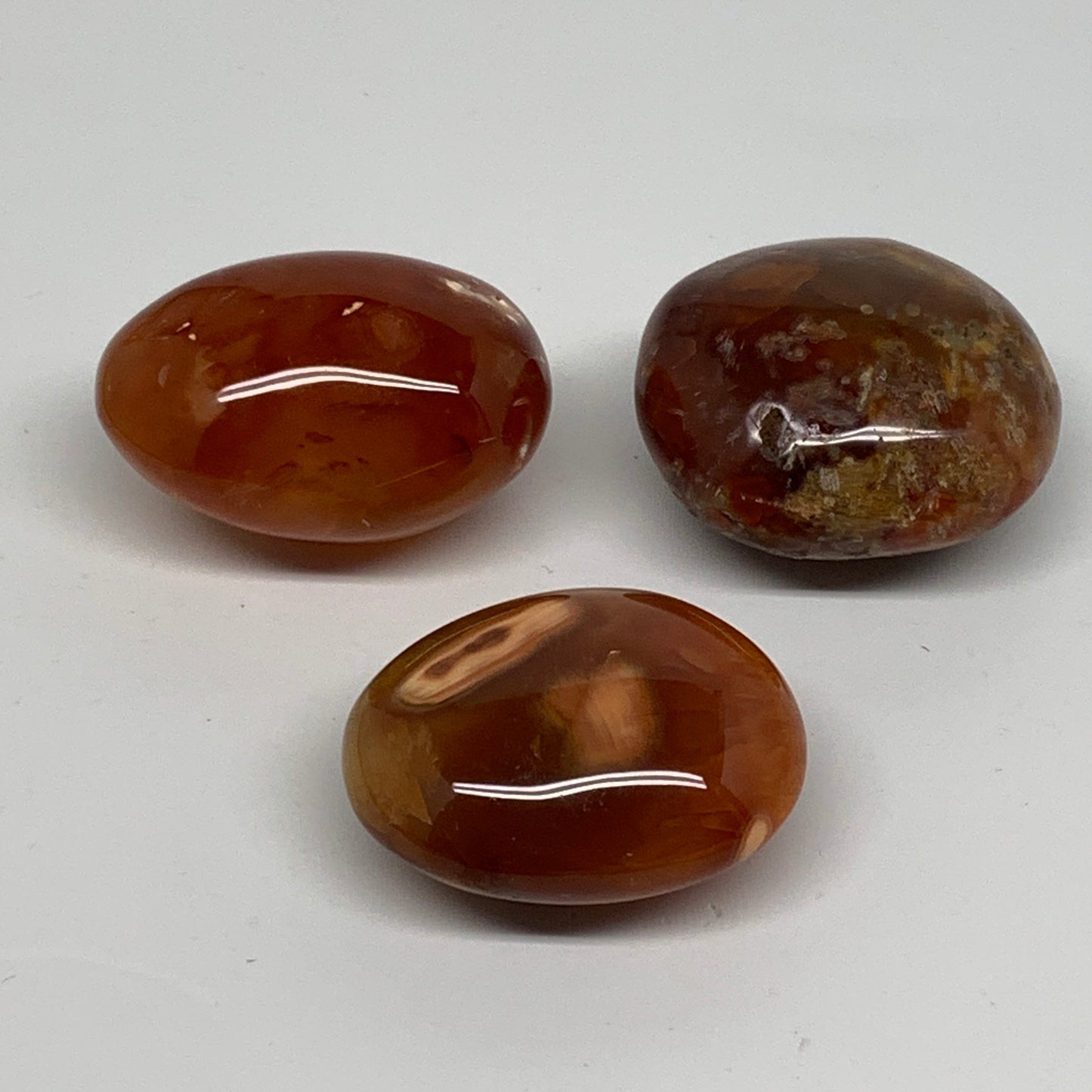 215.2g, 1.9"-2", 3pcs, Red Carnelian Palm-Stone Gem Crystal Polished, B37606