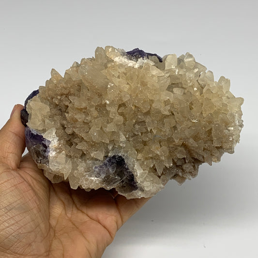 2.65 lbs, 5.5"x3.6"x3.1", Dog Tooth Calcite on Fluorite Crystal @Pakistan, B2733
