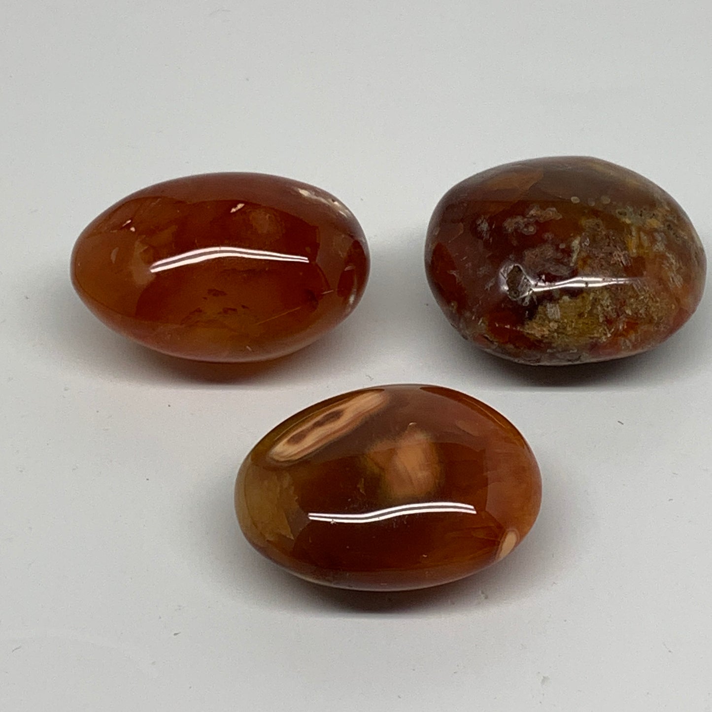 215.2g, 1.9"-2", 3pcs, Red Carnelian Palm-Stone Gem Crystal Polished, B37606