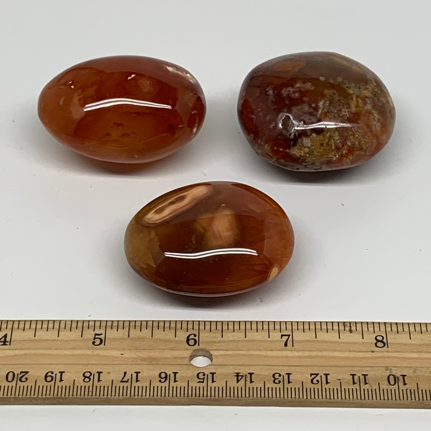 215.2g, 1.9"-2", 3pcs, Red Carnelian Palm-Stone Gem Crystal Polished, B37606