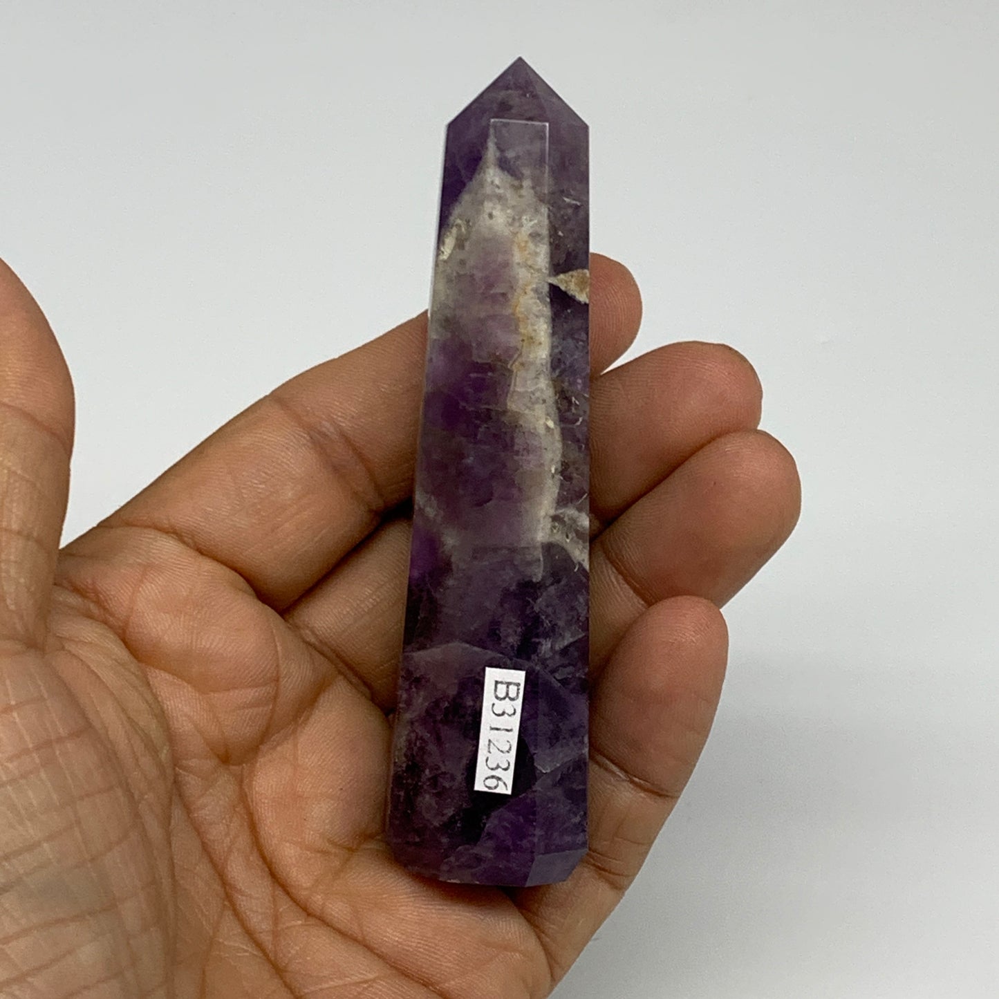 72.1g,  3.6"x0.9", Natural Amethyst Tower Point Obelisk @Brazil, B31236