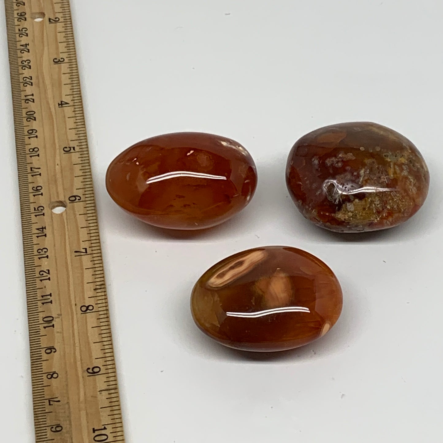 215.2g, 1.9"-2", 3pcs, Red Carnelian Palm-Stone Gem Crystal Polished, B37606