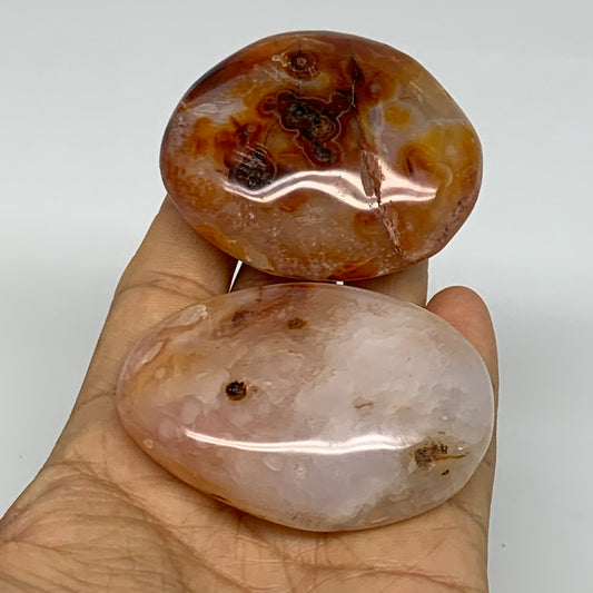 190g, 2.3"-2.5", 2pcs, Red Carnelian Palm-Stone Gem Crystal Polished, B37607