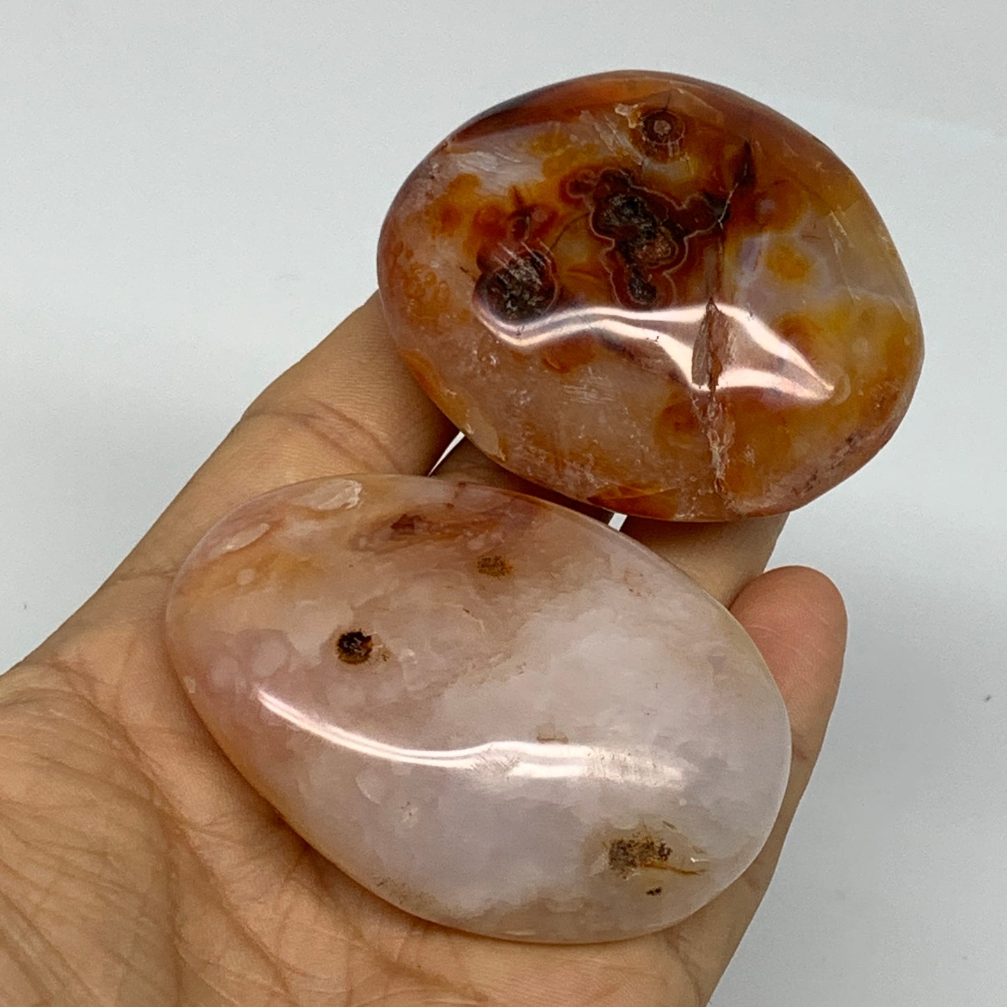 190g, 2.3"-2.5", 2pcs, Red Carnelian Palm-Stone Gem Crystal Polished, B37607