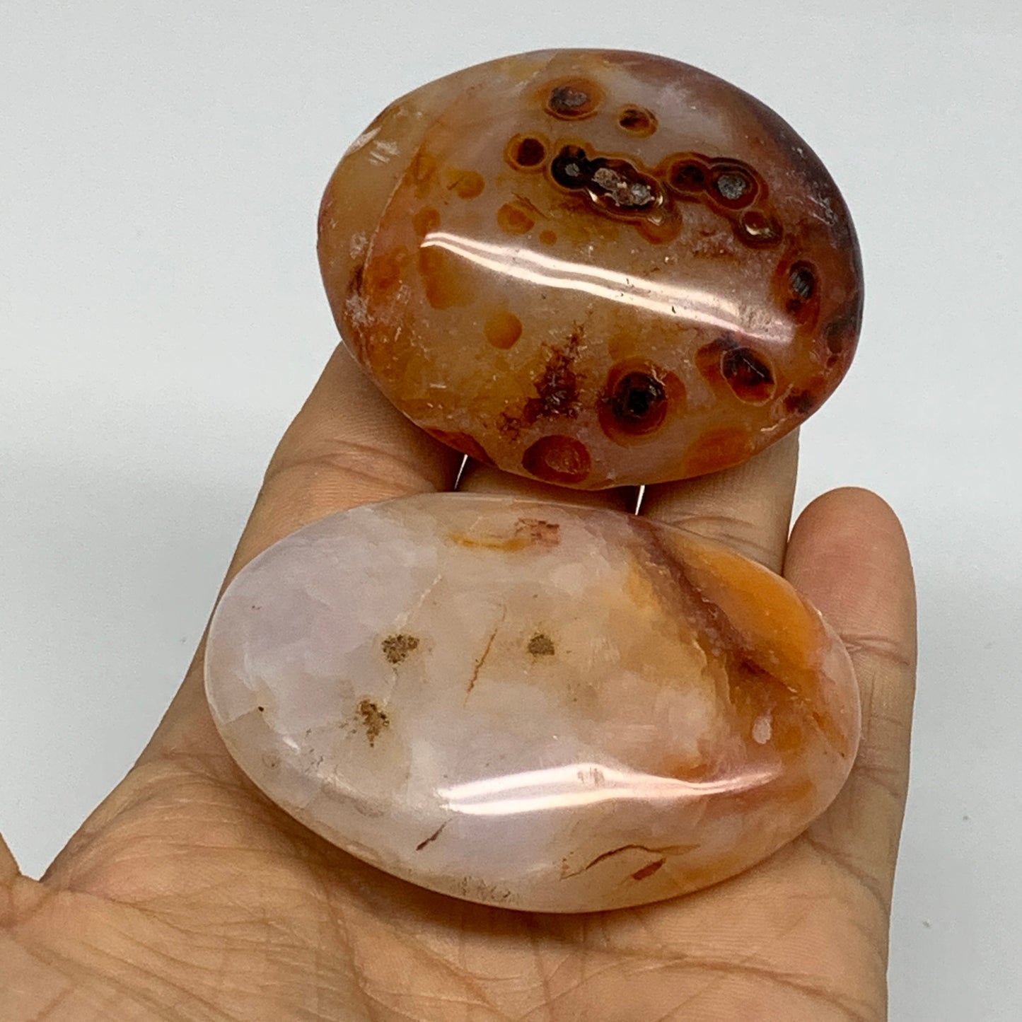 190g, 2.3"-2.5", 2pcs, Red Carnelian Palm-Stone Gem Crystal Polished, B37607