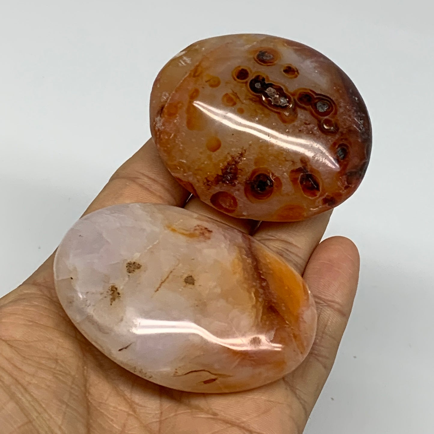 190g, 2.3"-2.5", 2pcs, Red Carnelian Palm-Stone Gem Crystal Polished, B37607