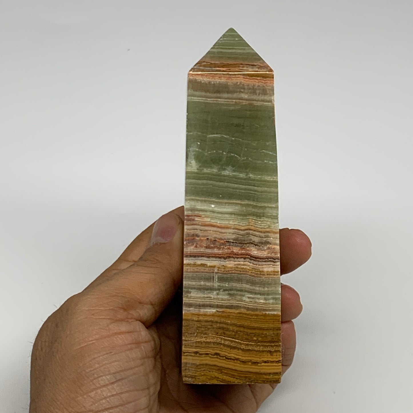0.84 lbs, 4.9"x1.7"x1.3", Green Onyx Point Tower Obelisk Crystal @Afghanistan, B