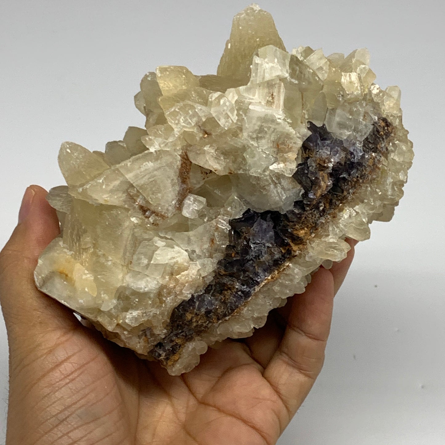 2.34 lbs, 4.9"x4.4"x3", Dog Tooth Calcite on Fluorite Crystal @Pakistan, B27331