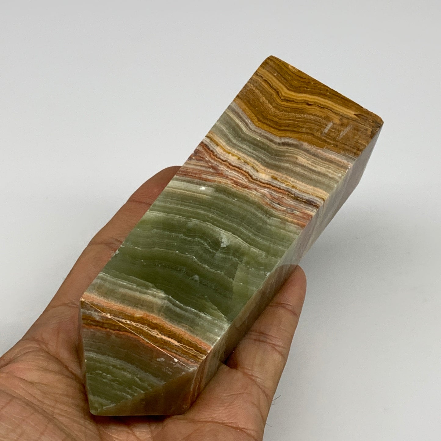 0.84 lbs, 4.9"x1.7"x1.3", Green Onyx Point Tower Obelisk Crystal @Afghanistan, B