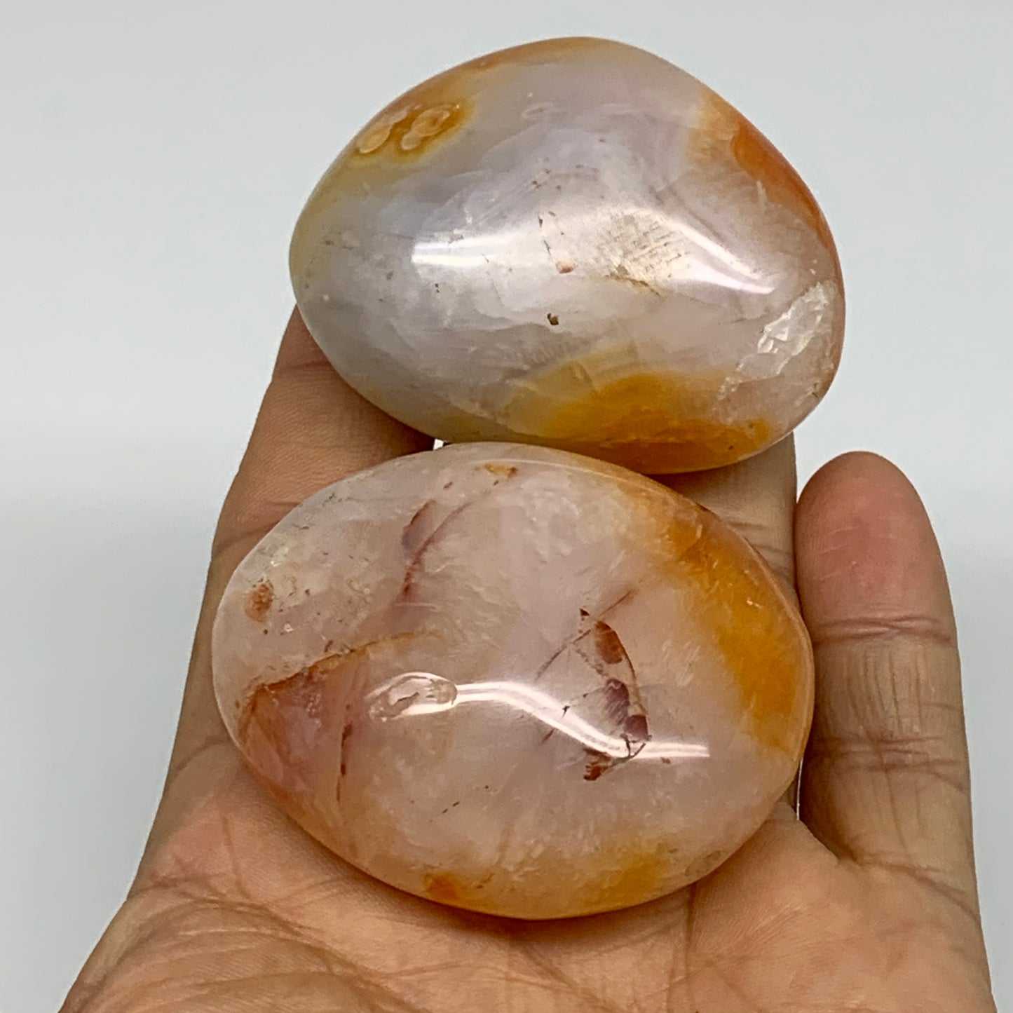 189.9g, 2.1"-2.1", 2pcs, Red Carnelian Palm-Stone Gem Crystal Polished, B37608