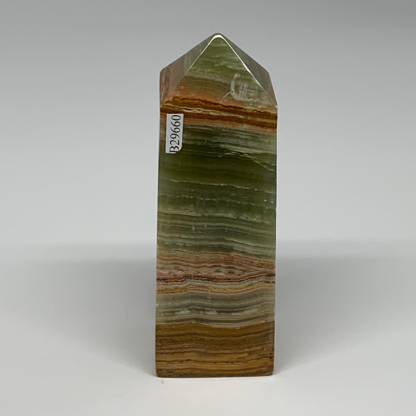 0.84 lbs, 4.9"x1.7"x1.3", Green Onyx Point Tower Obelisk Crystal @Afghanistan, B