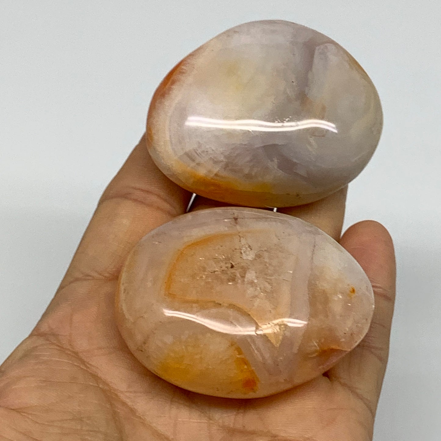 189.9g, 2.1"-2.1", 2pcs, Red Carnelian Palm-Stone Gem Crystal Polished, B37608