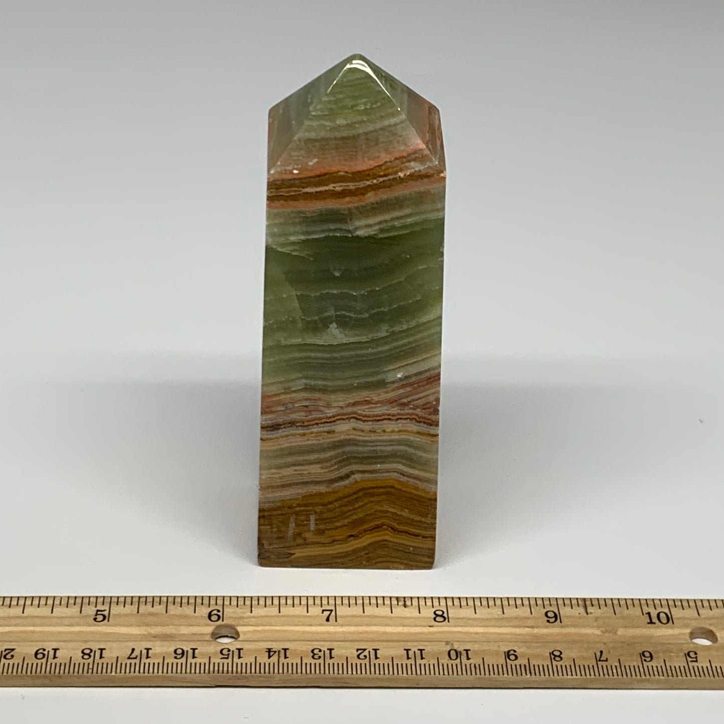 0.84 lbs, 4.9"x1.7"x1.3", Green Onyx Point Tower Obelisk Crystal @Afghanistan, B