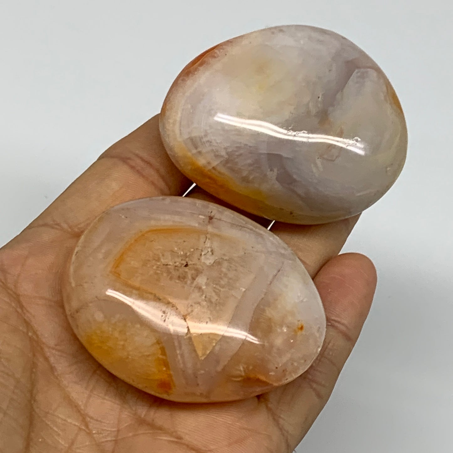 189.9g, 2.1"-2.1", 2pcs, Red Carnelian Palm-Stone Gem Crystal Polished, B37608