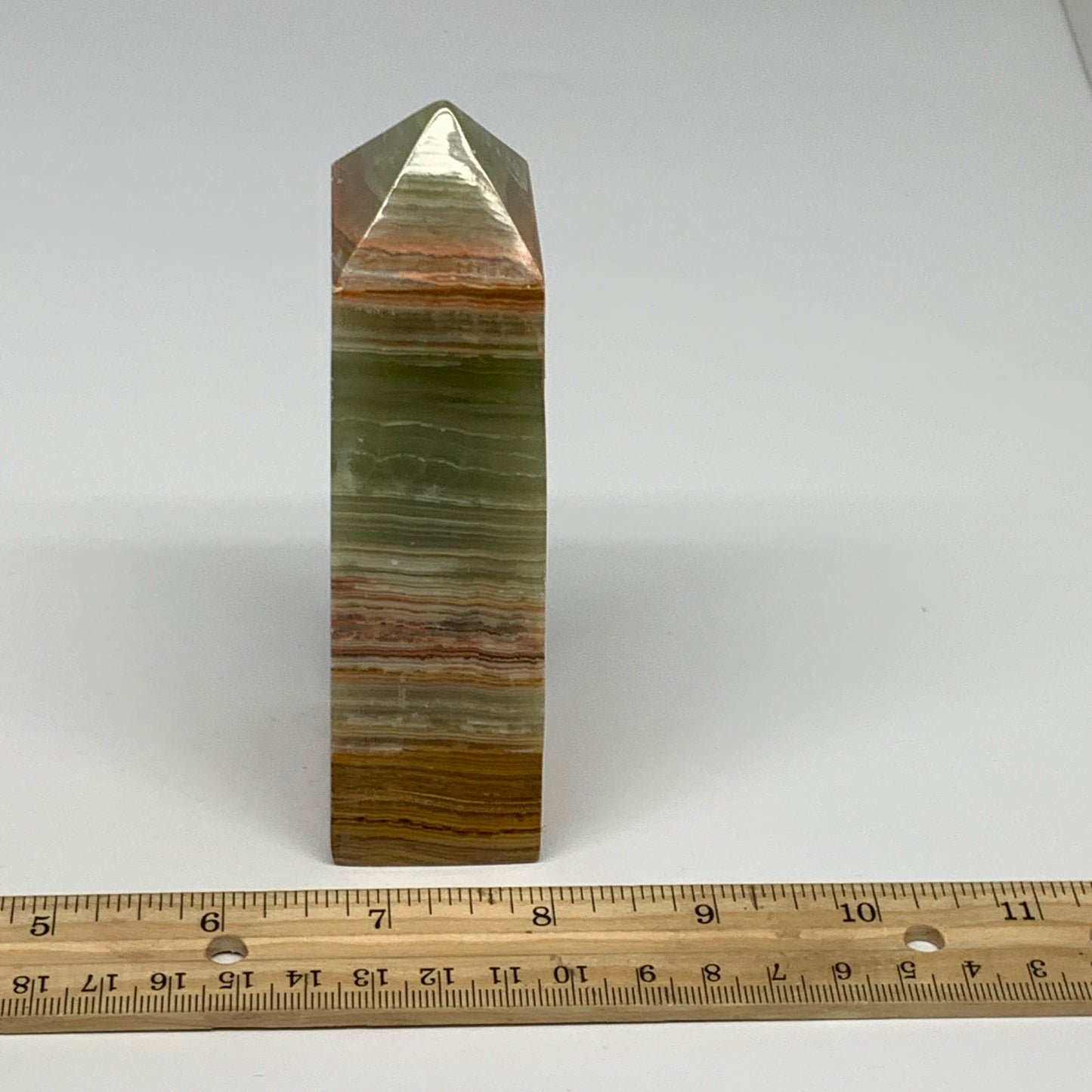 0.84 lbs, 4.9"x1.7"x1.3", Green Onyx Point Tower Obelisk Crystal @Afghanistan, B
