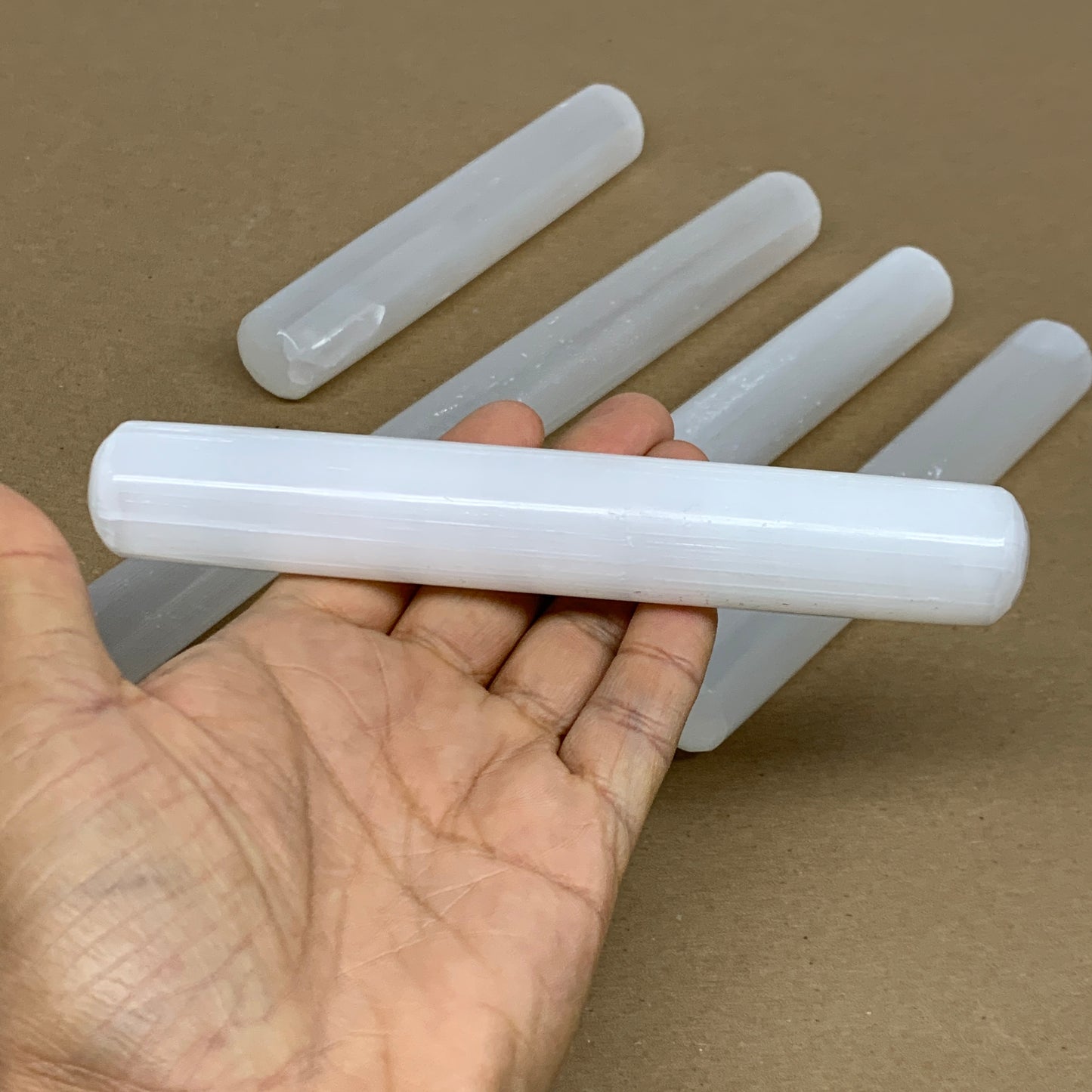 1pcs, 5.3"-6"x23-25mm, Selenite Crystal Wand Point Power White Selenite, B35982