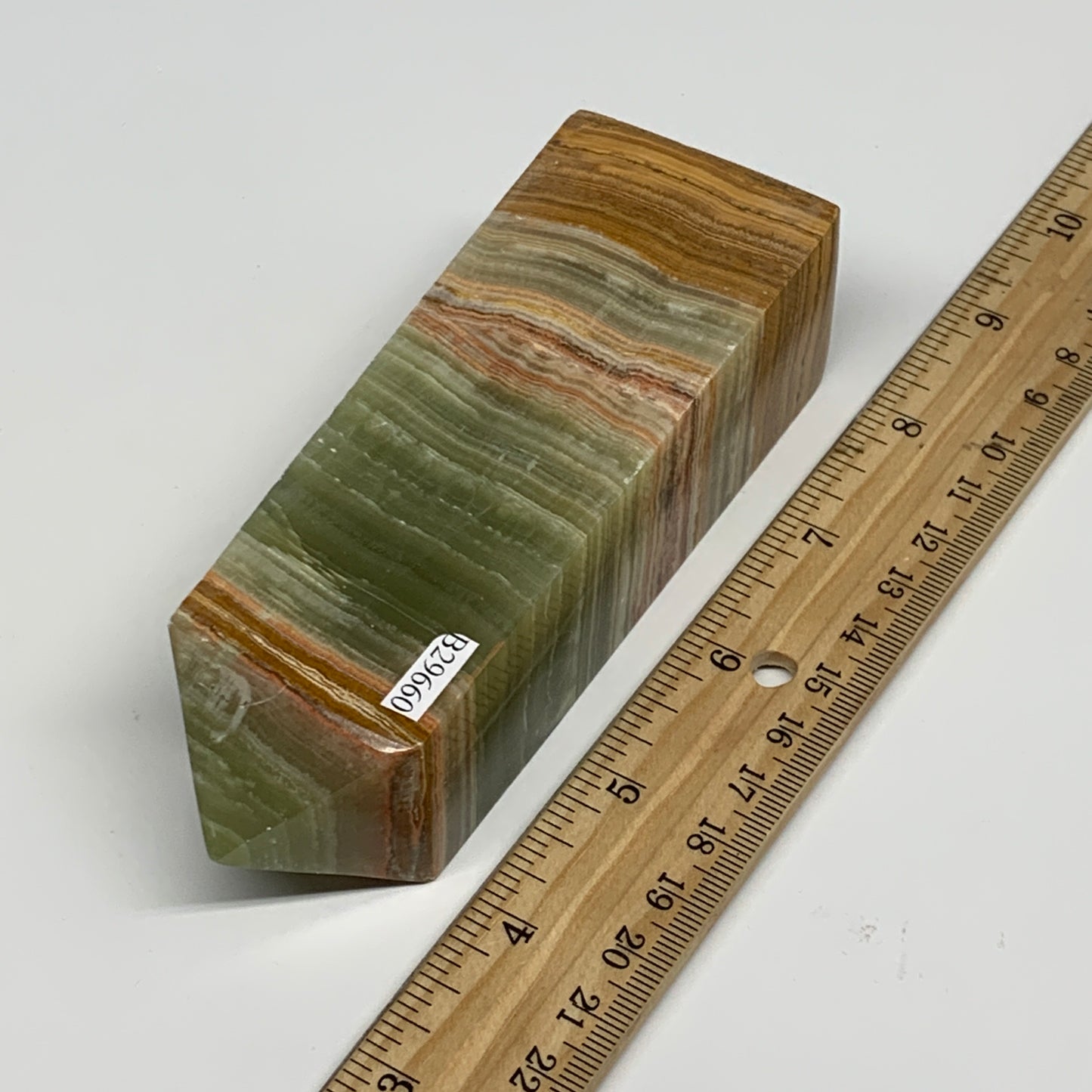 0.84 lbs, 4.9"x1.7"x1.3", Green Onyx Point Tower Obelisk Crystal @Afghanistan, B