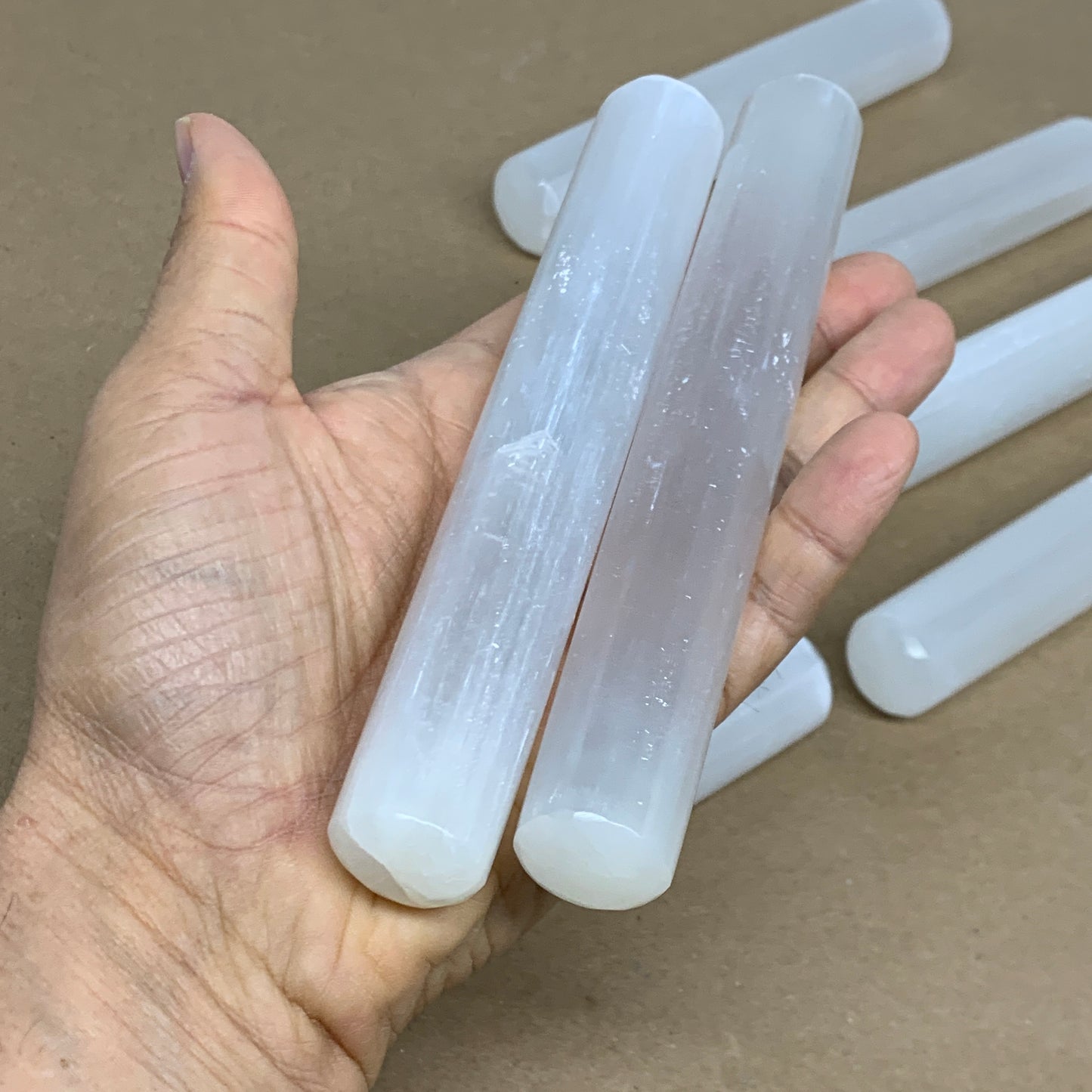 1pcs, 5.3"-6"x23-25mm, Selenite Crystal Wand Point Power White Selenite, B35982