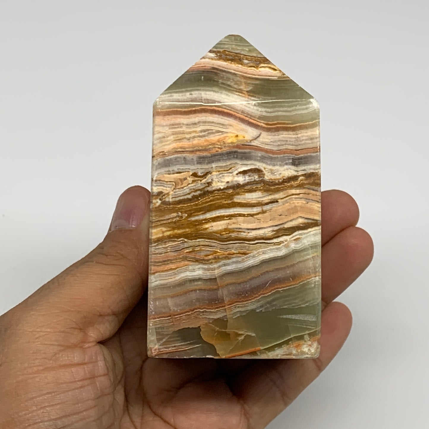 0.84 lbs, 3.6"x1.8"x1.7", Green Onyx Point Tower Obelisk Crystal @Afghanistan, B