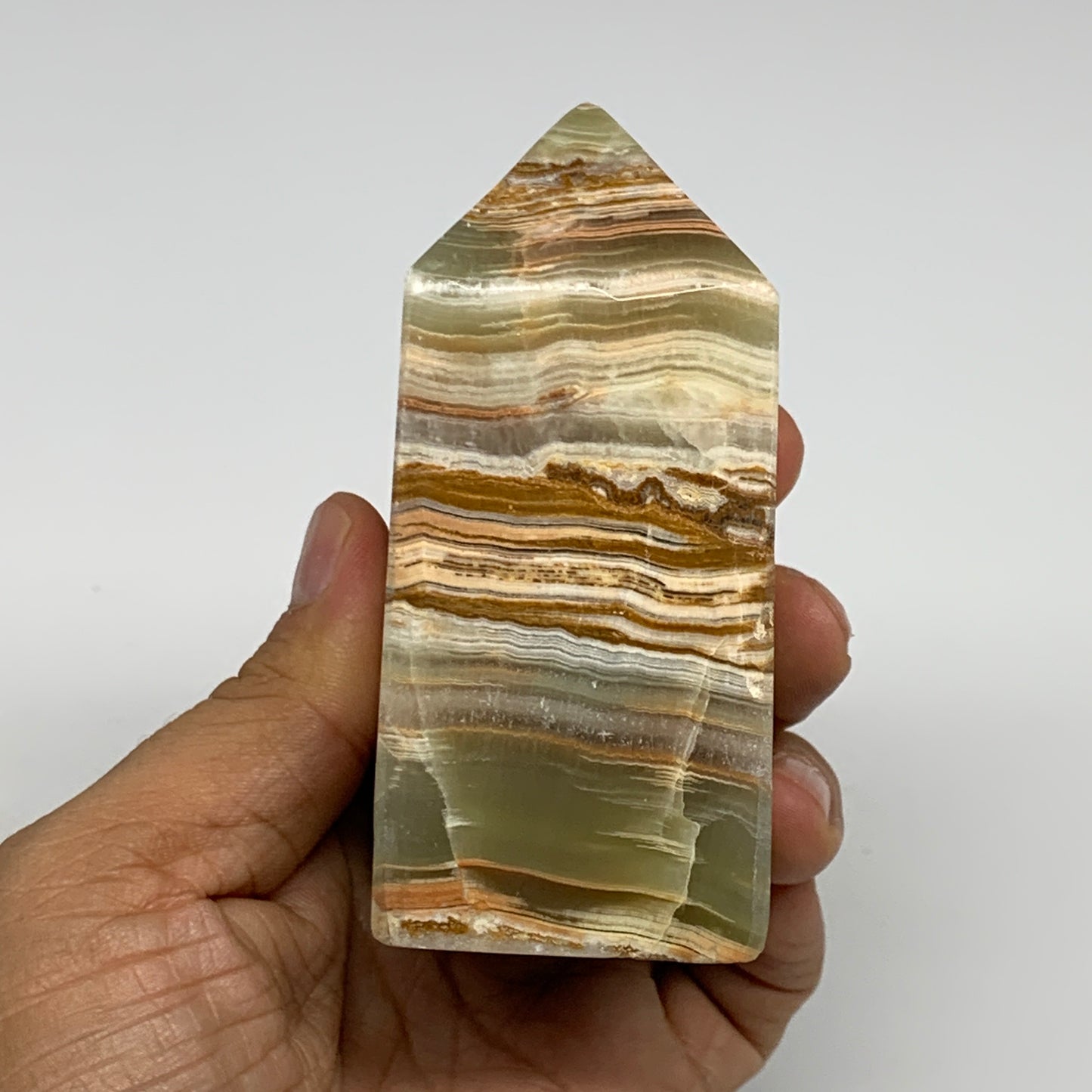 0.84 lbs, 3.6"x1.8"x1.7", Green Onyx Point Tower Obelisk Crystal @Afghanistan, B
