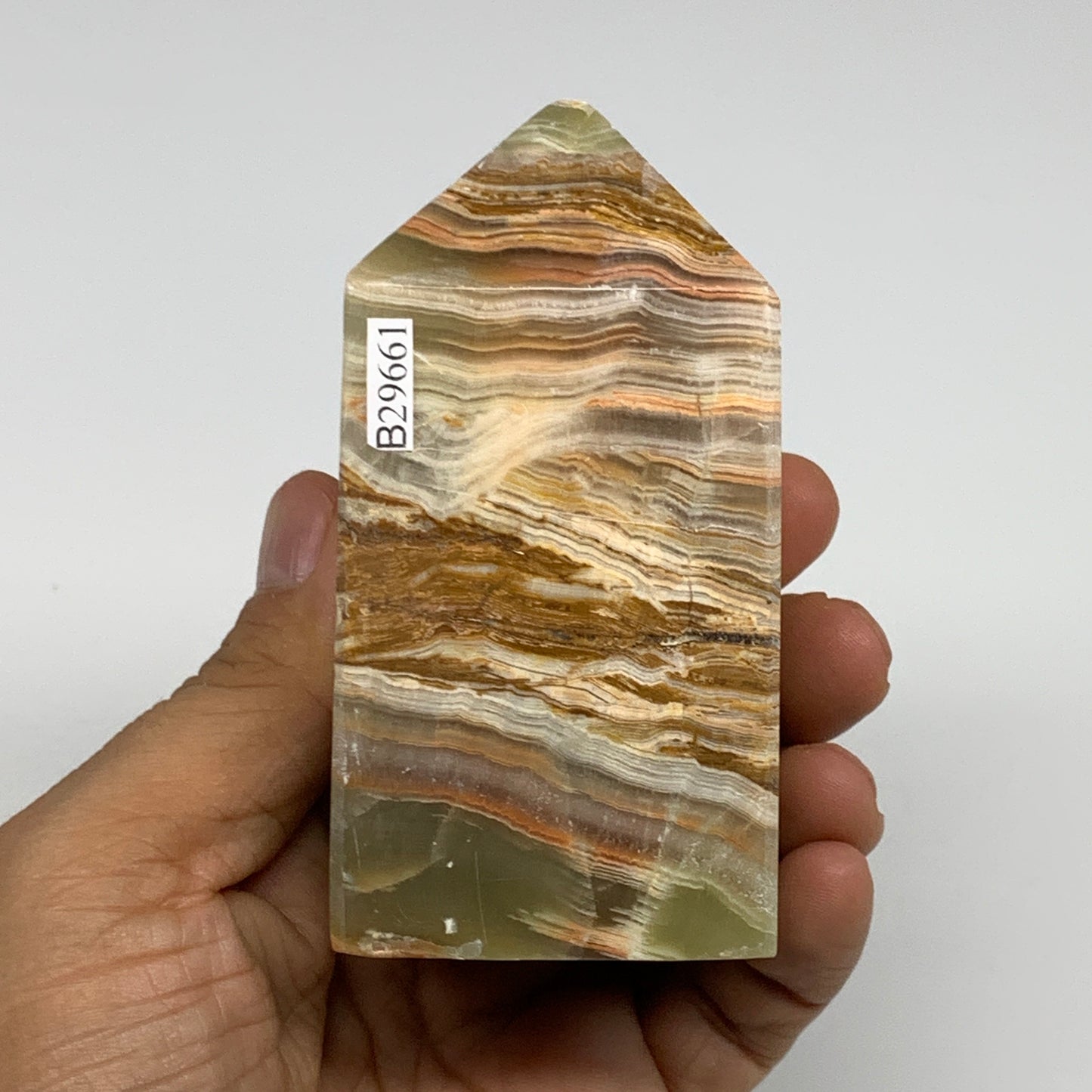 0.84 lbs, 3.6"x1.8"x1.7", Green Onyx Point Tower Obelisk Crystal @Afghanistan, B