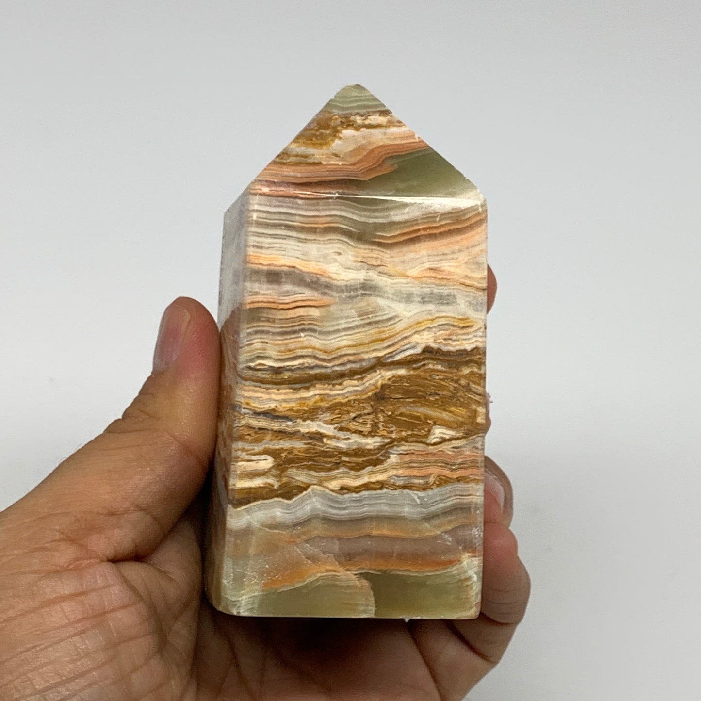 0.84 lbs, 3.6"x1.8"x1.7", Green Onyx Point Tower Obelisk Crystal @Afghanistan, B