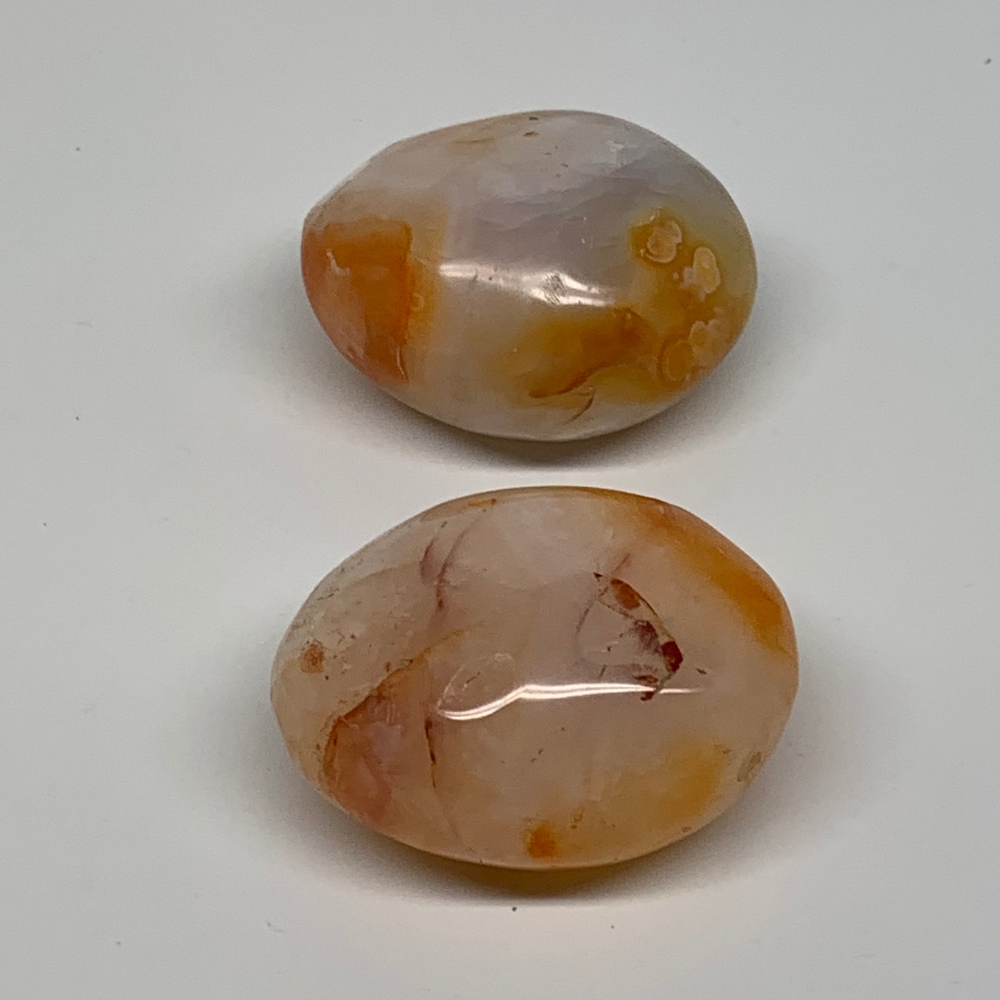 189.9g, 2.1"-2.1", 2pcs, Red Carnelian Palm-Stone Gem Crystal Polished, B37608