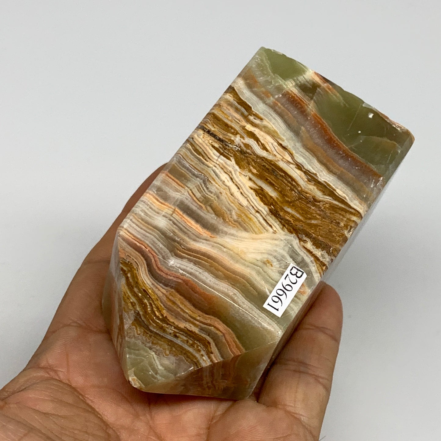 0.84 lbs, 3.6"x1.8"x1.7", Green Onyx Point Tower Obelisk Crystal @Afghanistan, B