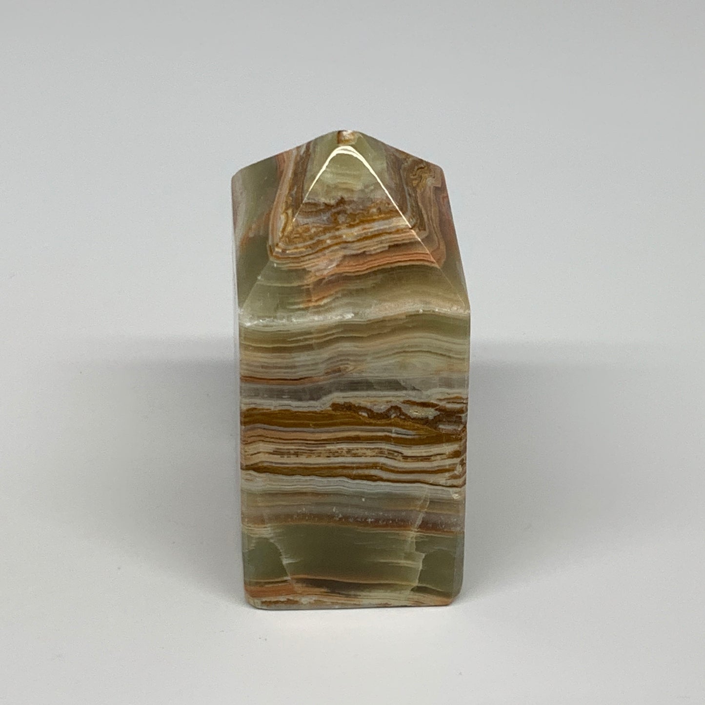 0.84 lbs, 3.6"x1.8"x1.7", Green Onyx Point Tower Obelisk Crystal @Afghanistan, B