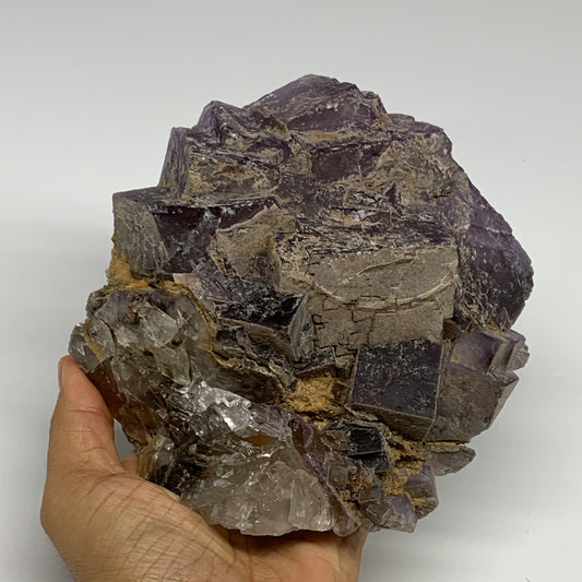4.26 lbs, 6"x5.5"x3.2", Purple Fluorite Crystal Mineral Specimens @Pakistan, B27