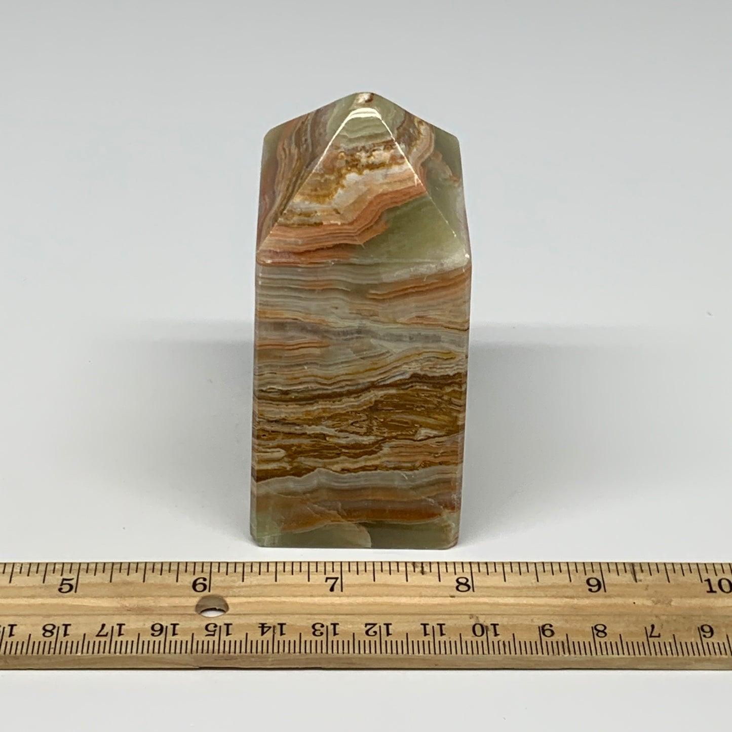 0.84 lbs, 3.6"x1.8"x1.7", Green Onyx Point Tower Obelisk Crystal @Afghanistan, B