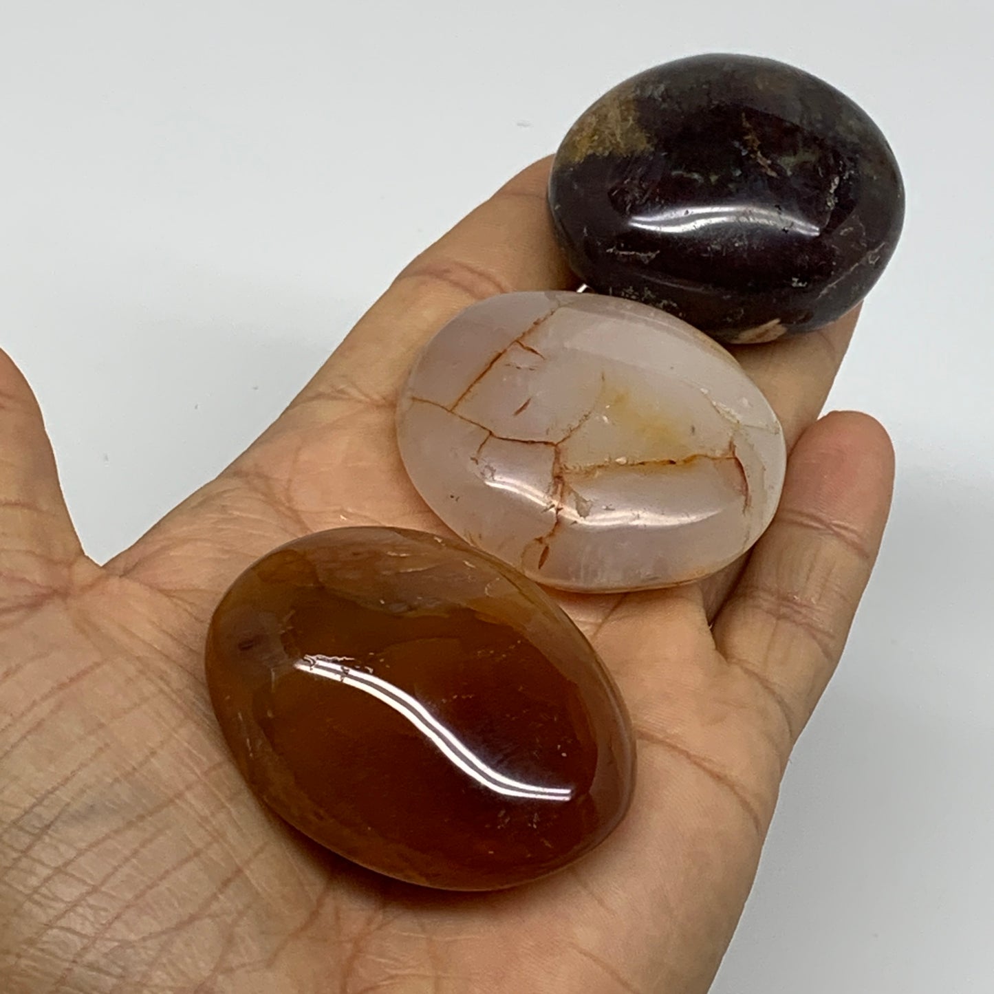 186.1g, 1.8"-2", 3pcs, Red Carnelian Palm-Stone Gem Crystal Polished, B37609