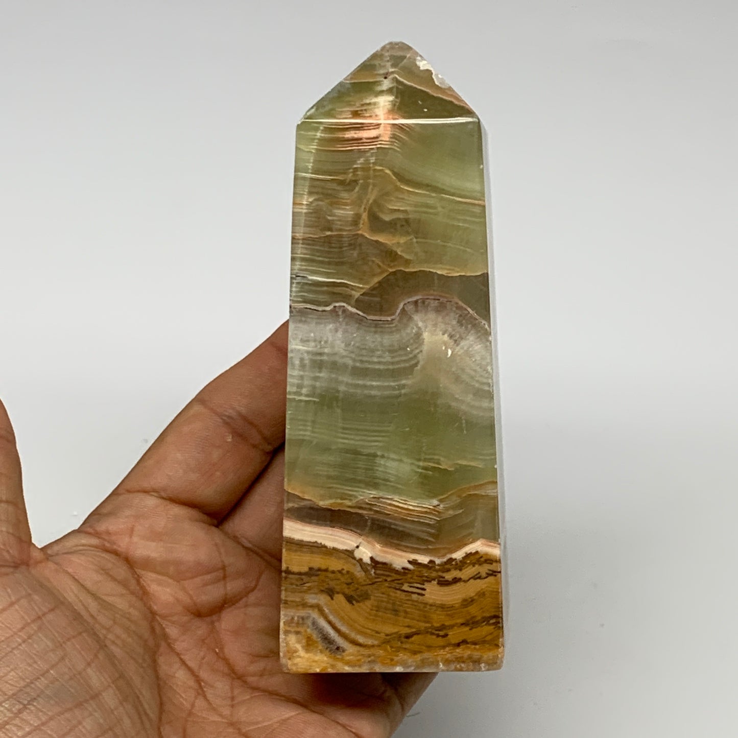 0.87 lbs, 4.7"x1.7"x1.5", Green Onyx Point Tower Obelisk Crystal @Afghanistan, B