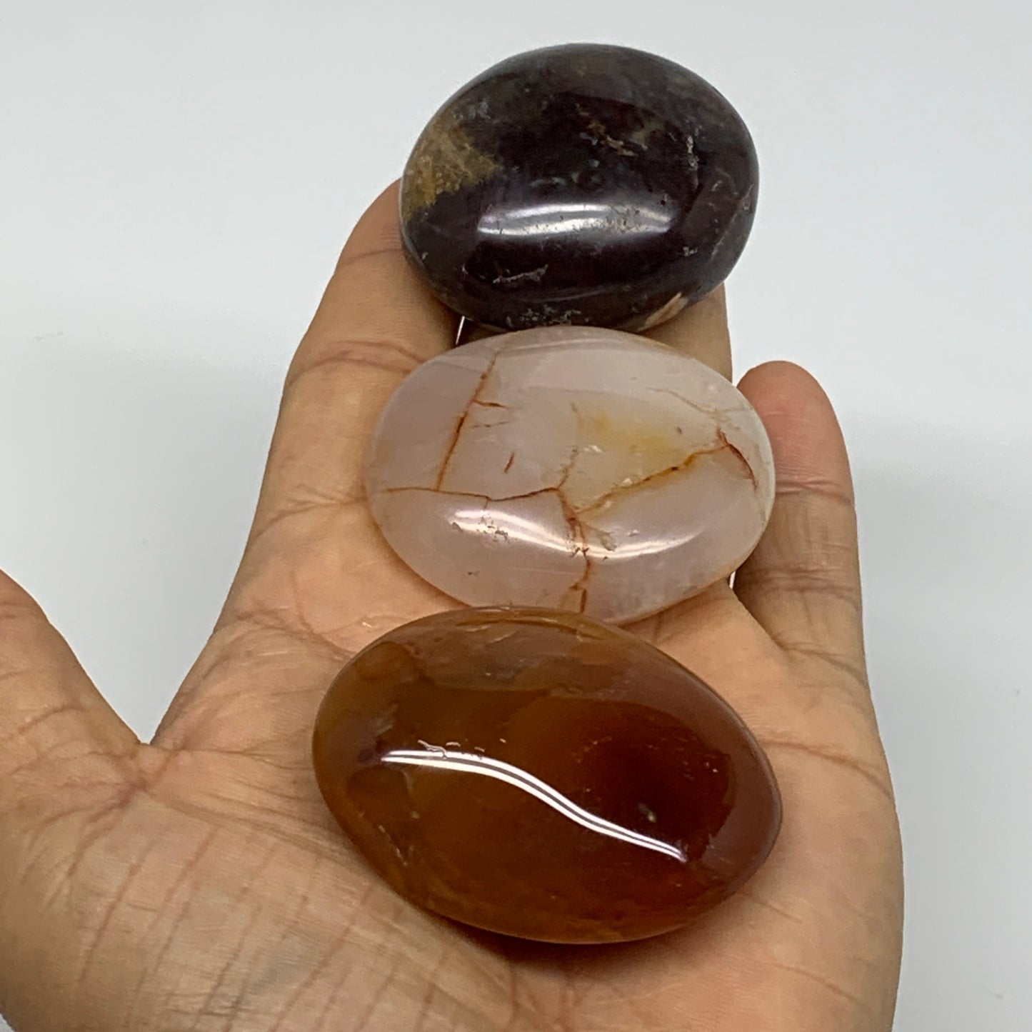 186.1g, 1.8"-2", 3pcs, Red Carnelian Palm-Stone Gem Crystal Polished, B37609