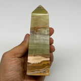 0.87 lbs, 4.7"x1.7"x1.5", Green Onyx Point Tower Obelisk Crystal @Afghanistan, B