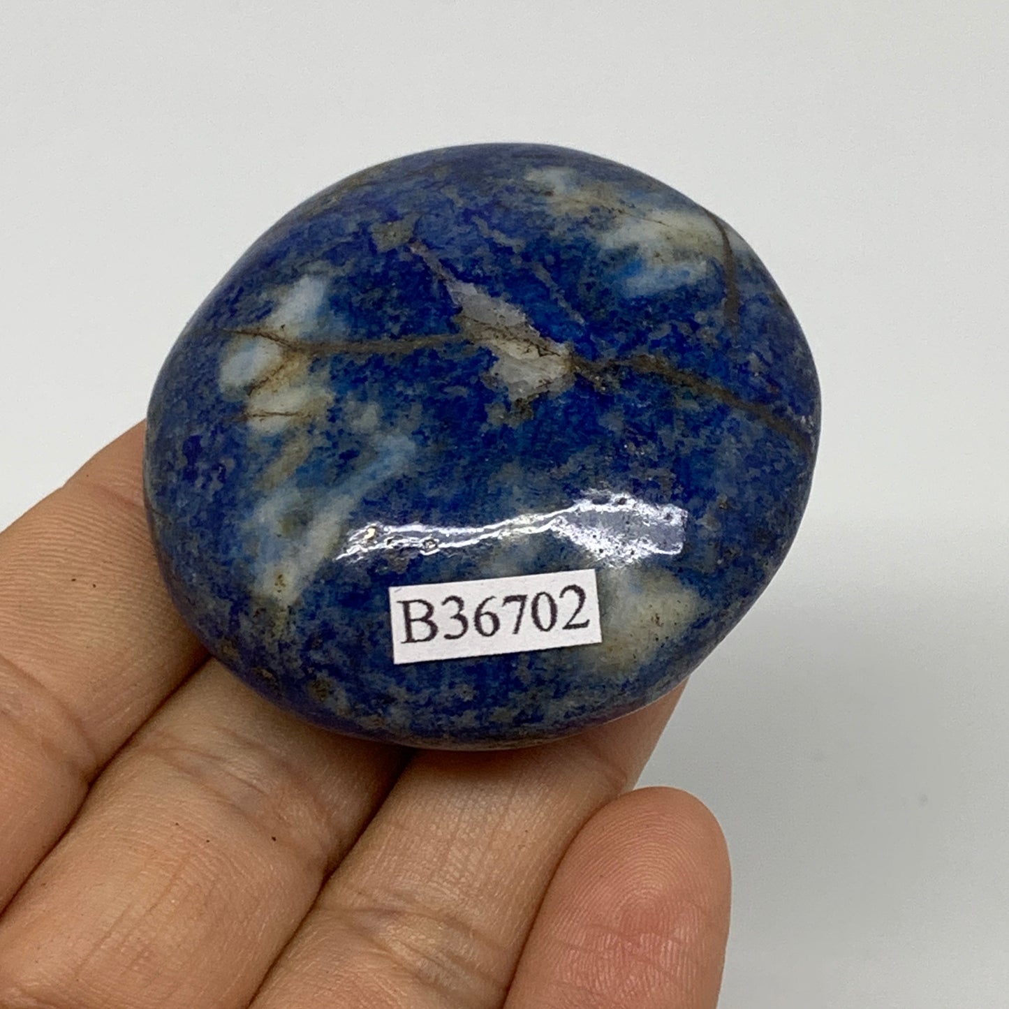 77.3g, 1.9"x1.9"x0.9", Natural Lapis Lazuli Palm Stone @Afghanistan, B36702