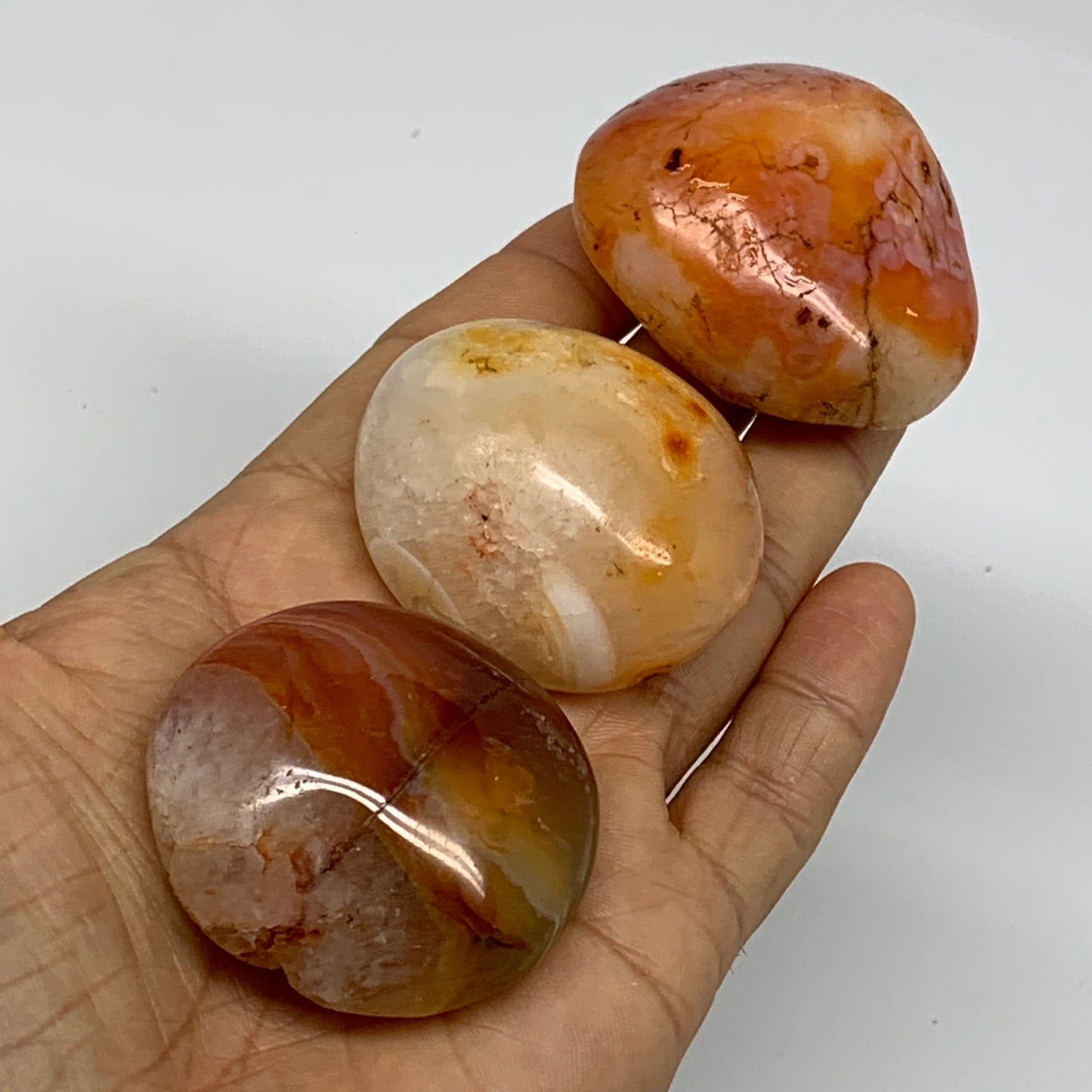 203.3g, 1.8"-2", 3pcs, Red Carnelian Palm-Stone Gem Crystal Polished, B37610