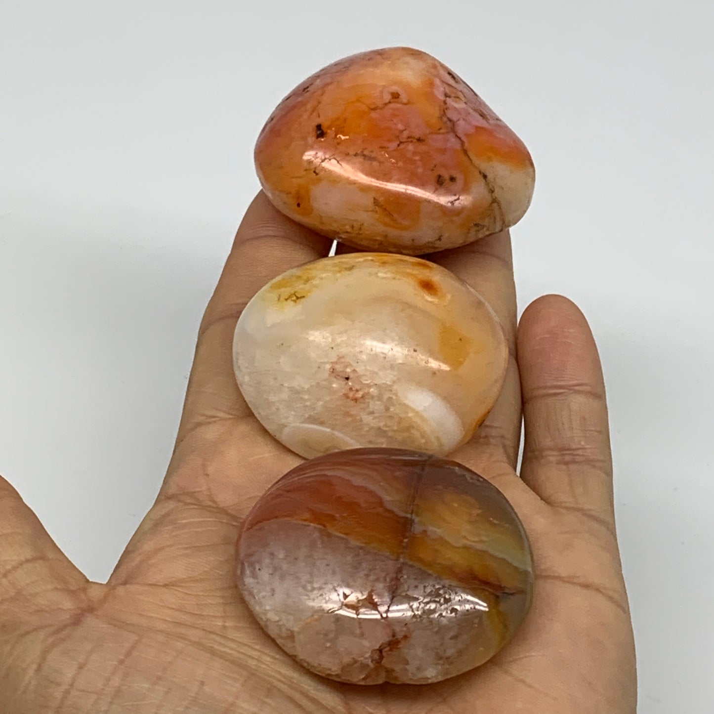 203.3g, 1.8"-2", 3pcs, Red Carnelian Palm-Stone Gem Crystal Polished, B37610