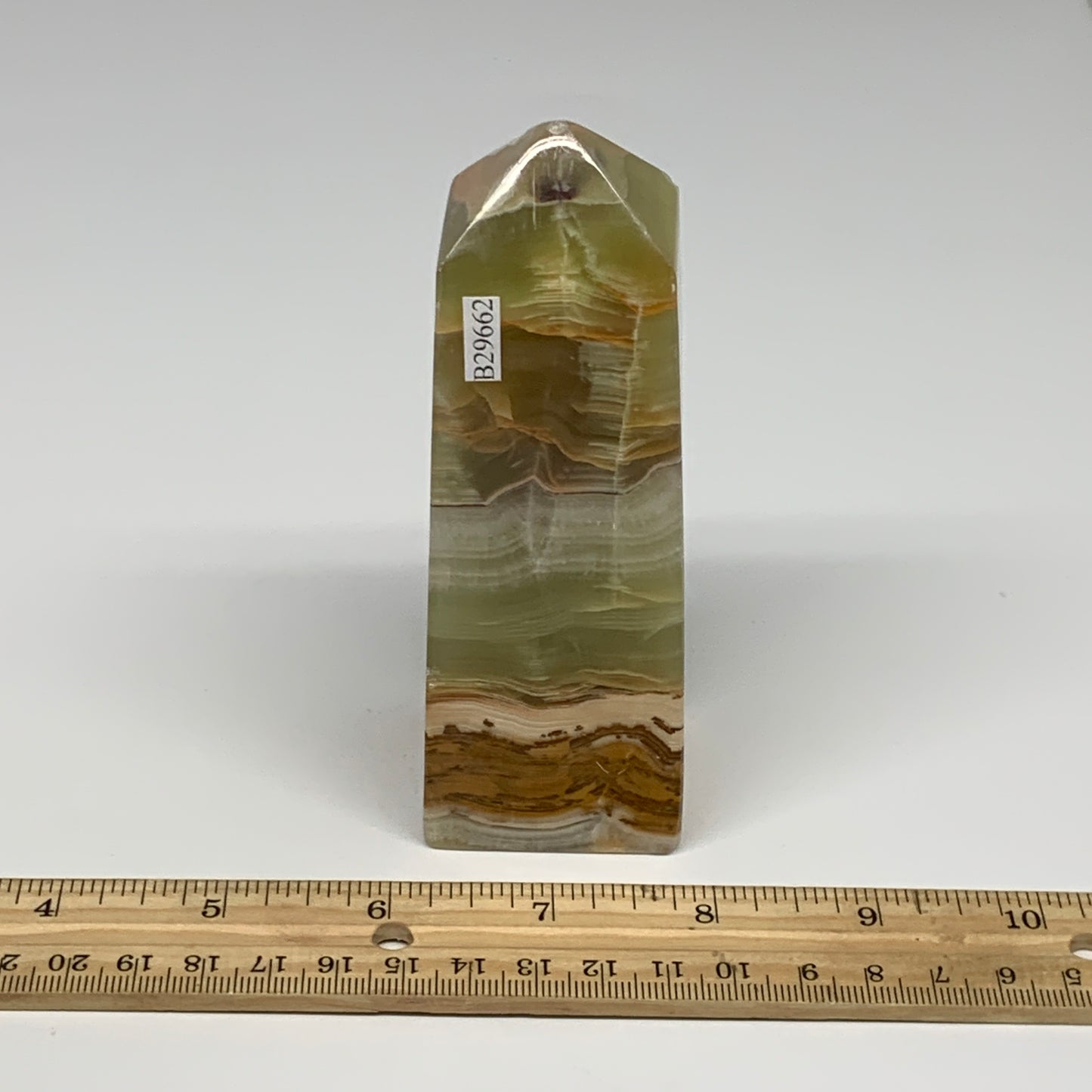 0.87 lbs, 4.7"x1.7"x1.5", Green Onyx Point Tower Obelisk Crystal @Afghanistan, B
