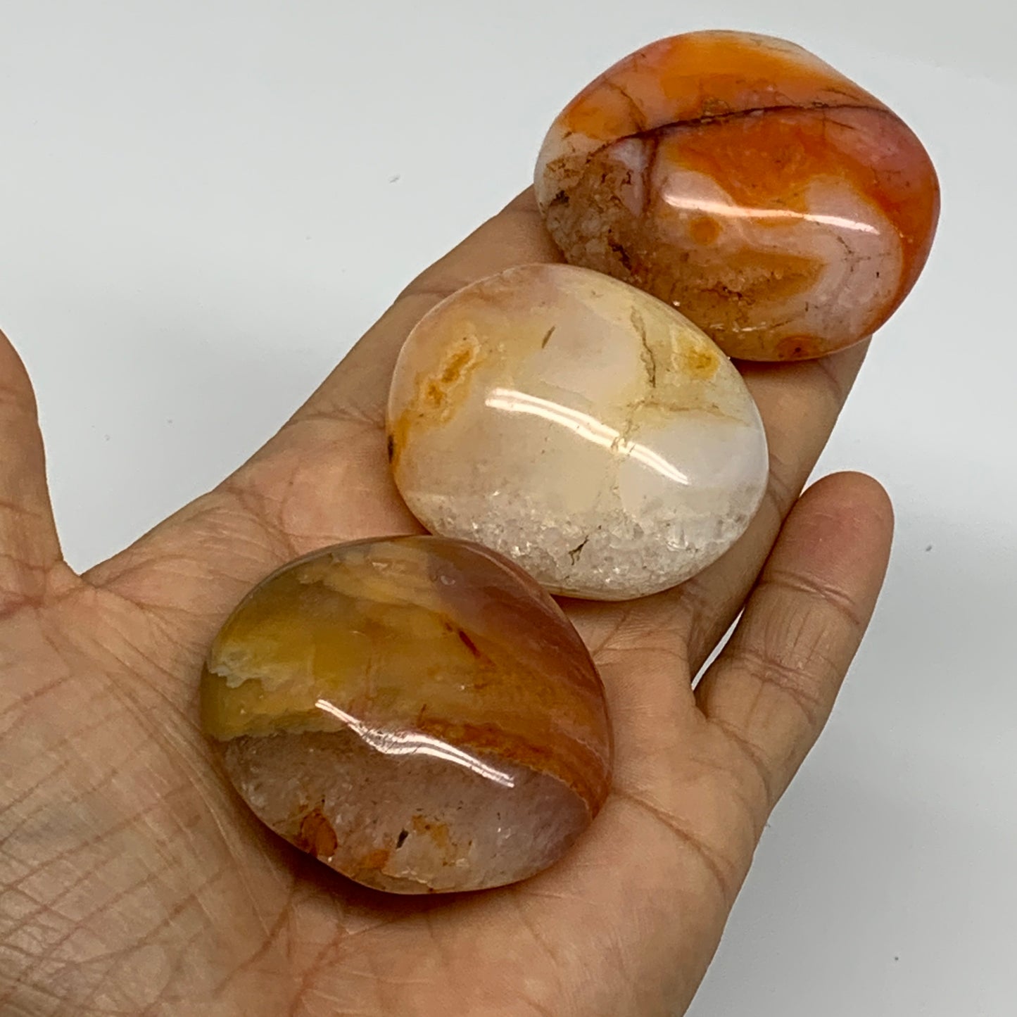 203.3g, 1.8"-2", 3pcs, Red Carnelian Palm-Stone Gem Crystal Polished, B37610
