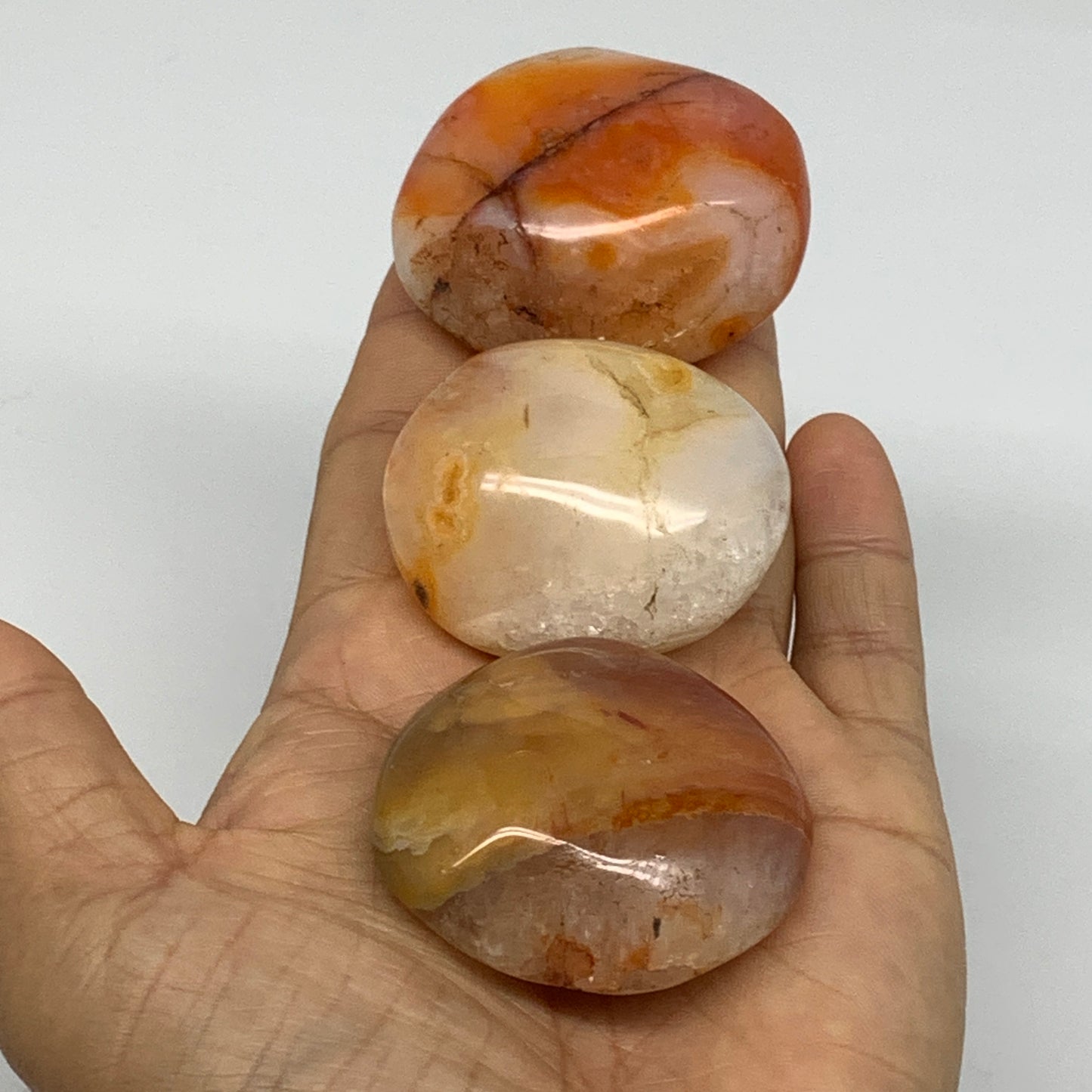 203.3g, 1.8"-2", 3pcs, Red Carnelian Palm-Stone Gem Crystal Polished, B37610
