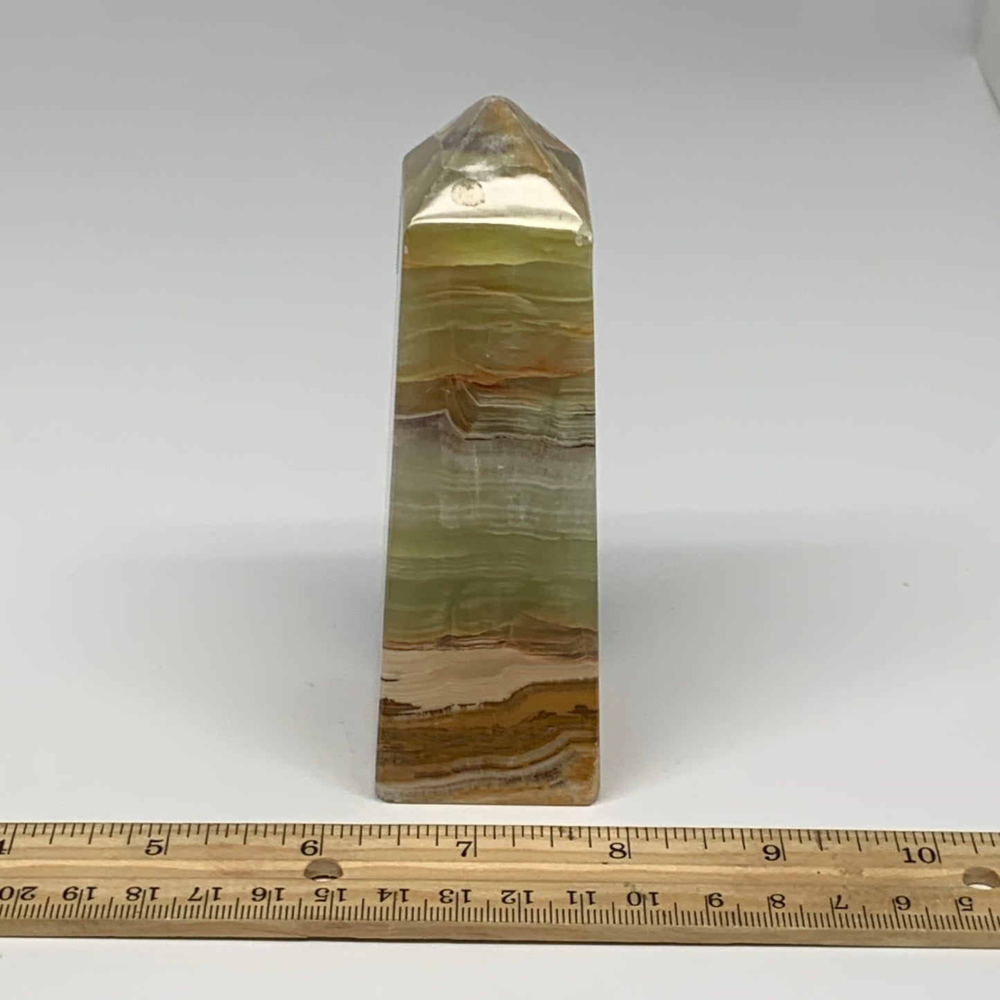 0.87 lbs, 4.7"x1.7"x1.5", Green Onyx Point Tower Obelisk Crystal @Afghanistan, B