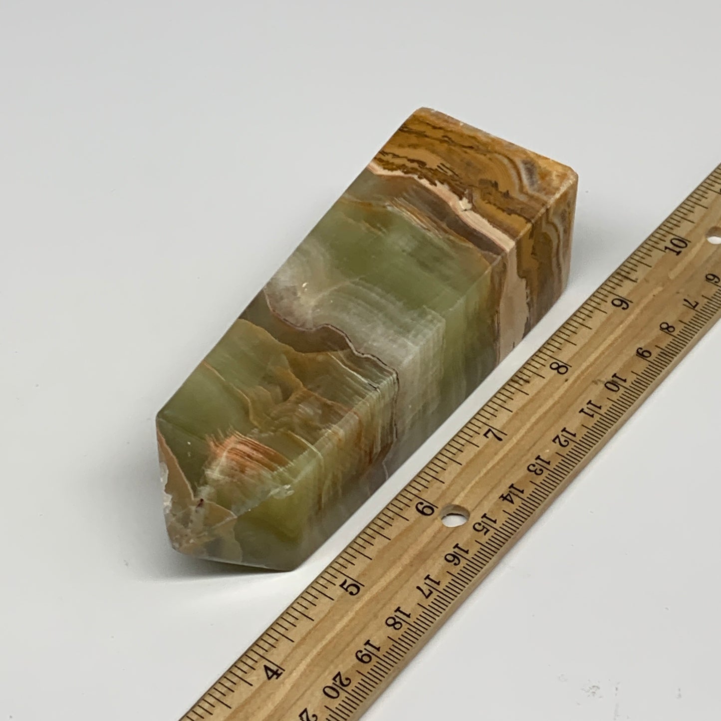 0.87 lbs, 4.7"x1.7"x1.5", Green Onyx Point Tower Obelisk Crystal @Afghanistan, B