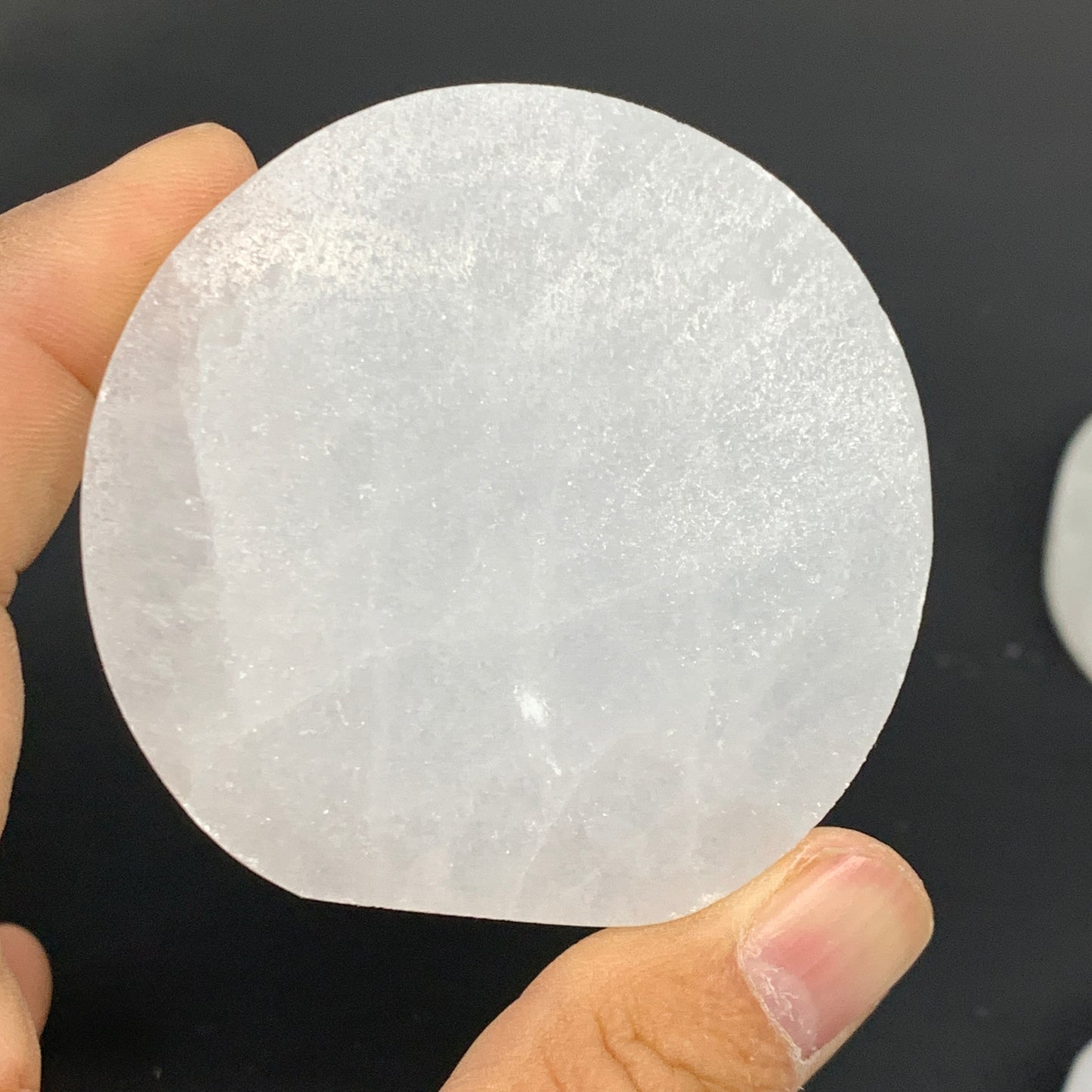 1pcs, 2.4"x0.6, 90g-105g, Selenite Crystal Round Disc Shape, B35984
